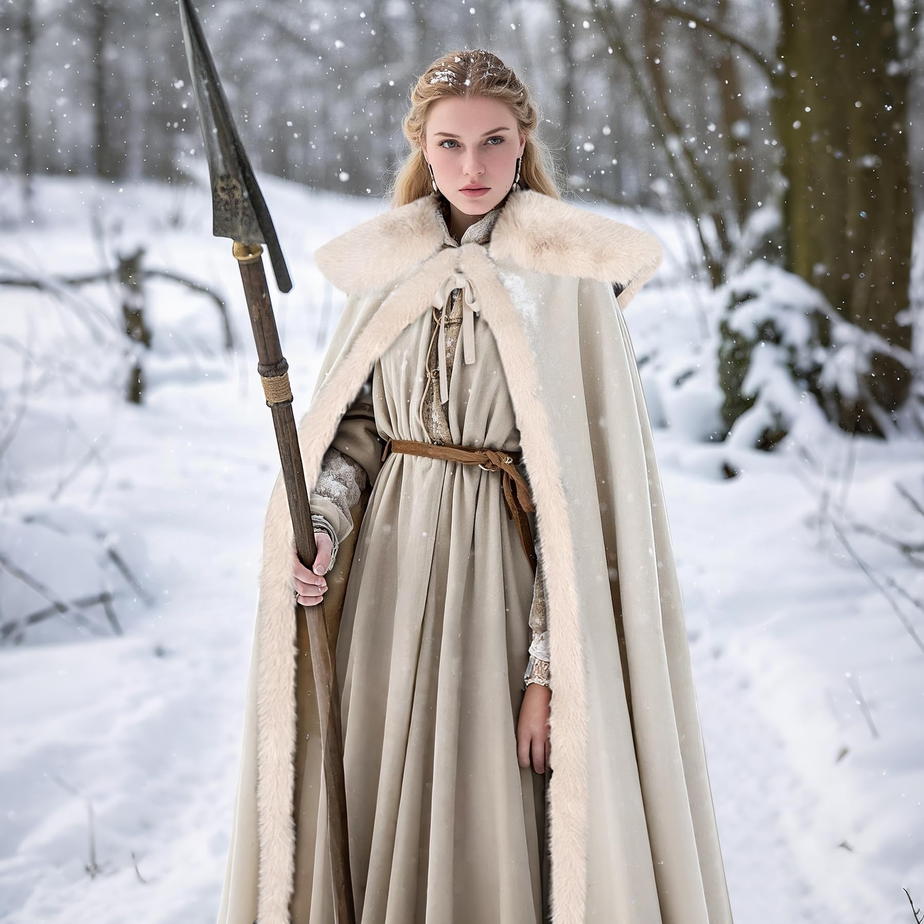 keland Renaissance - Capa de terciopelo con cuello de piel vikinga para mujer, disfraz de Halloween