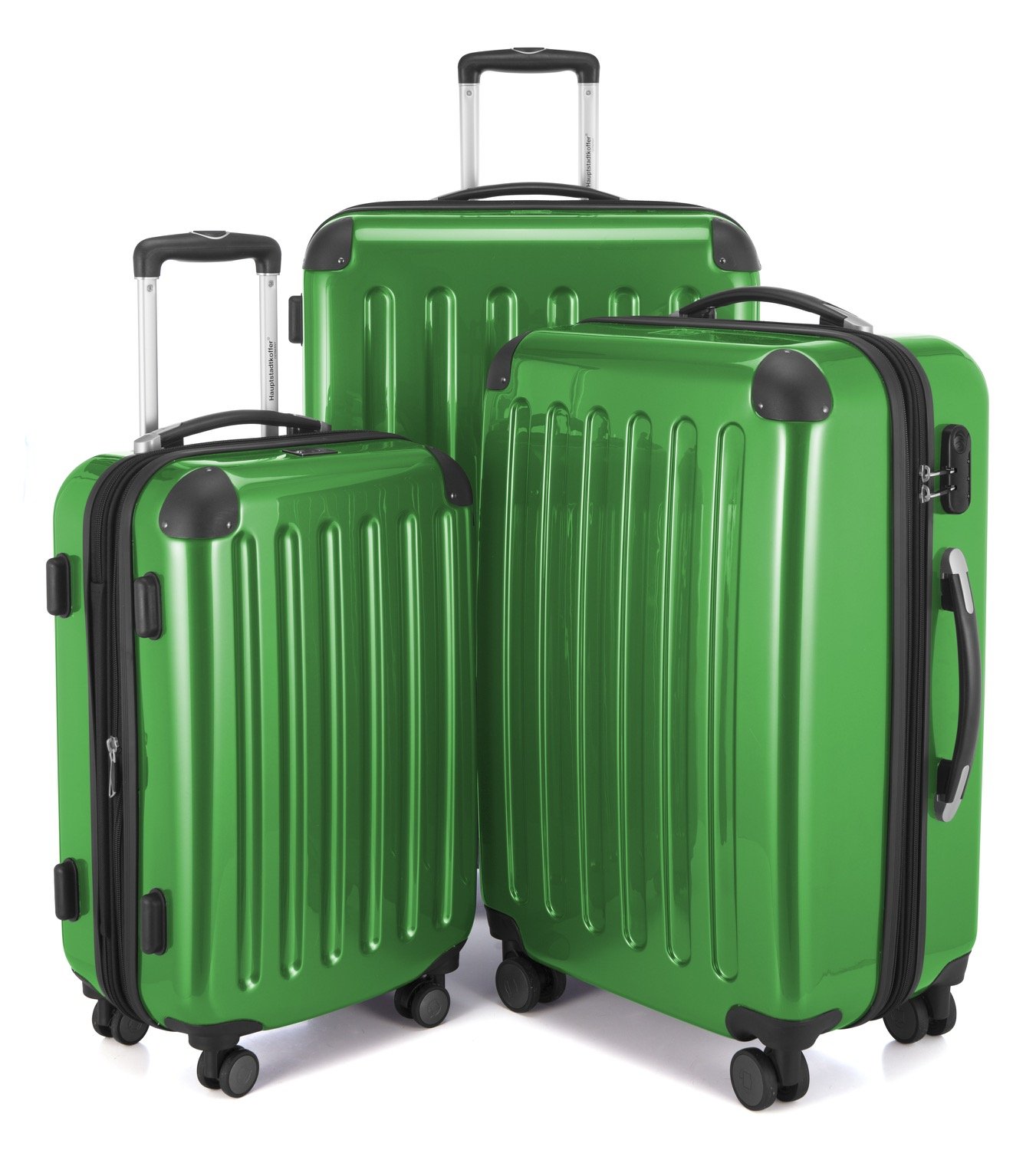 Hauptstadtkoffer ALEX Zestaw 3 Walizek – Bagaż Podręczny 55 cm, Walizka Średnia 65 cm i Duża 75 cm, Twarda Skorupa ABS+PC, Zamek Szyfrowy, zielony