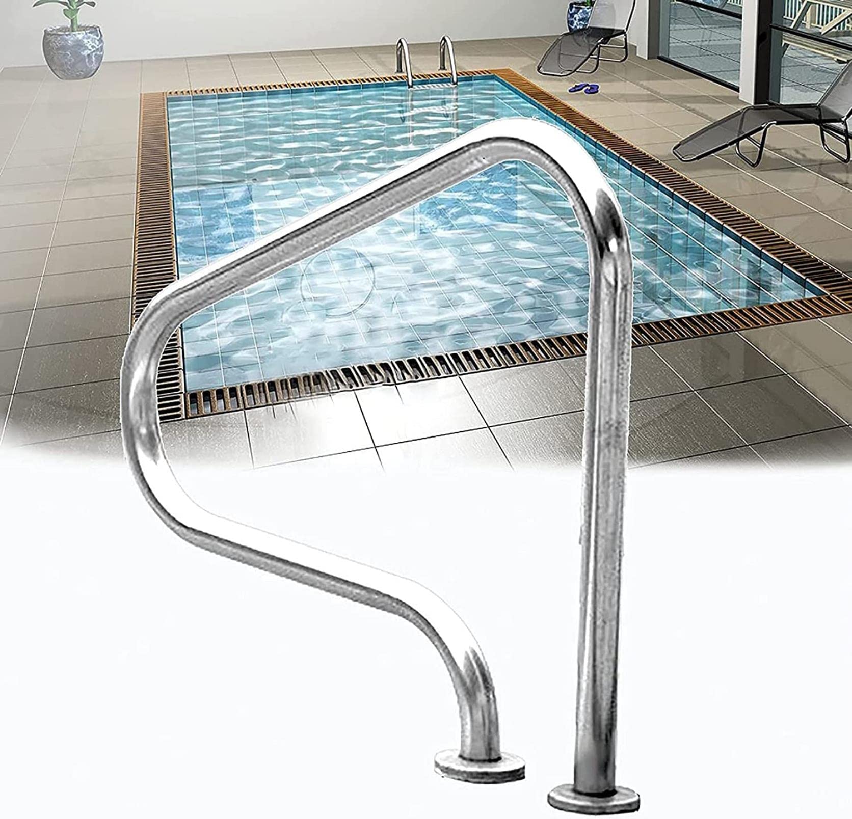 Pasamanos de Seguridad para Piscina Pasamanos de Seguridad Resistentes para Piscina Pasamanos de Mano de fácil Montaje Riel de Piscina de 31.5 "Barandilla de Piscina, Acero inoxida