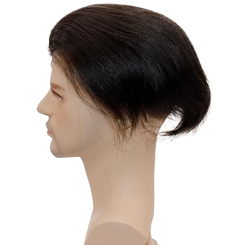 Miniatura 6 de Peluca de cabello humano europeo de repuesto para hombre, encaje suizo frontal, 0.003 in, piel fina, poliuretano, con bucle, 10 x 8 pulgadas, color