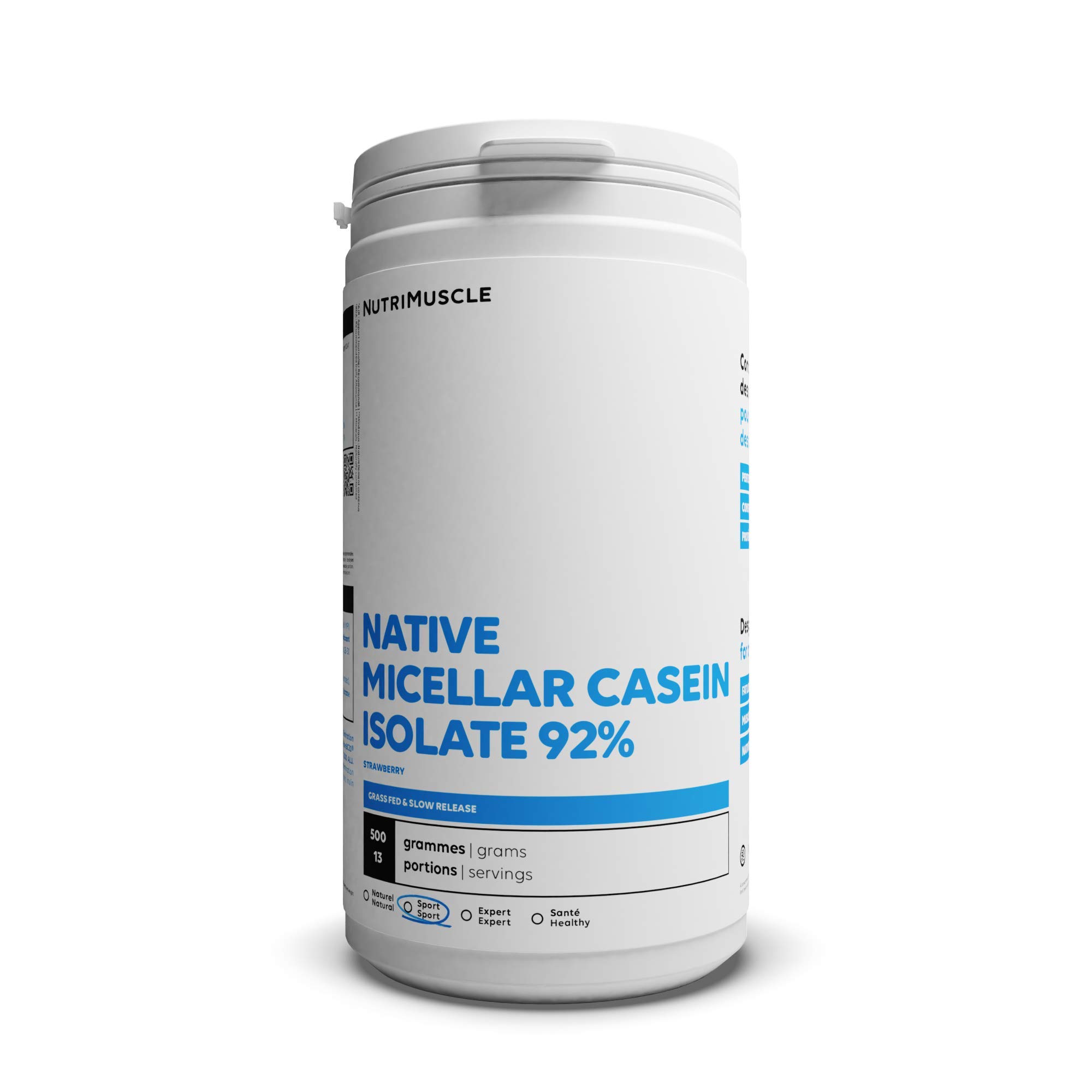 Nutrimuscle Caseina Micellare Isolata | Purezza record 92% - Costruzione muscolare - Soppressore dell'appetito - Assimilazione molto lenta - Non OGM - Costruzione muscolare e fitness (500 g)