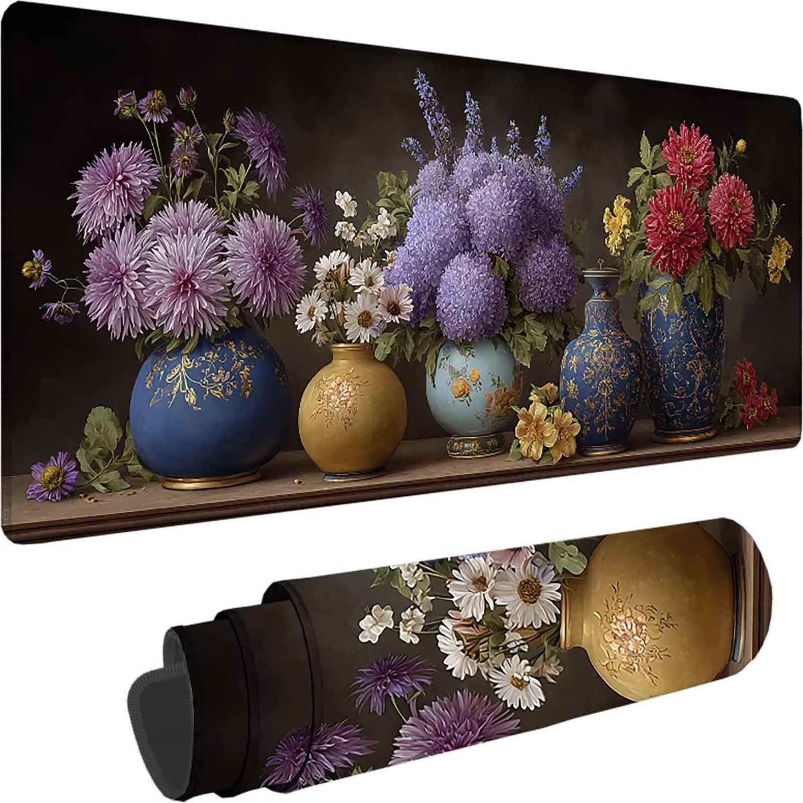 Czarna podkładka pod mysz do gier, duża podkładka pod mysz XXL 1600x800x3 mm, podkładka pod mysz kwiatową do klawiatury i biura, akcesoria do gier, antypoślizgowa, poprawia precyzję i szybkość dla