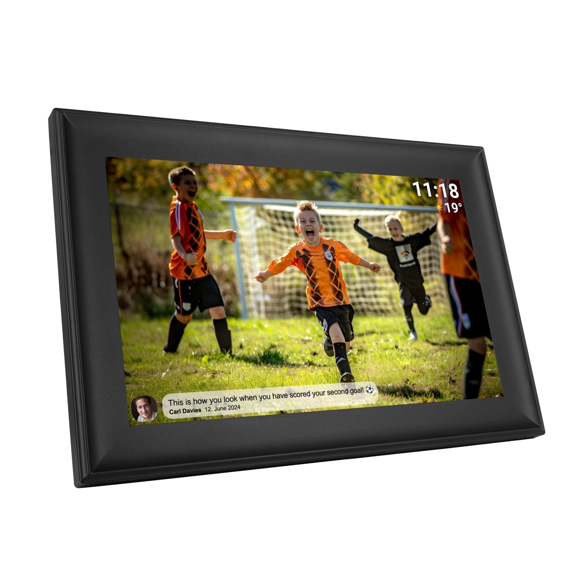 Denver Cadre Photo numérique 10.1 Pouces - avec Lumière LED Ambiante (Ambient LED Light) - HD - Cadre Photo électronique - Frameo App - écran Tactile IPS - 16 GO - PFF1080