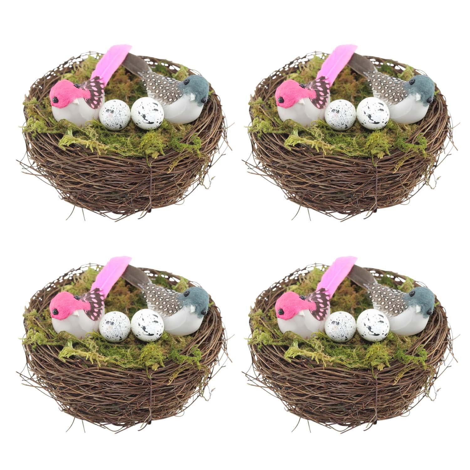 4PCS Artificial Birds Nest Photography Props Crafts Handmade Natural Easter Birds Nest Rattan Birds Nest for Garden Yard Easter Decor.