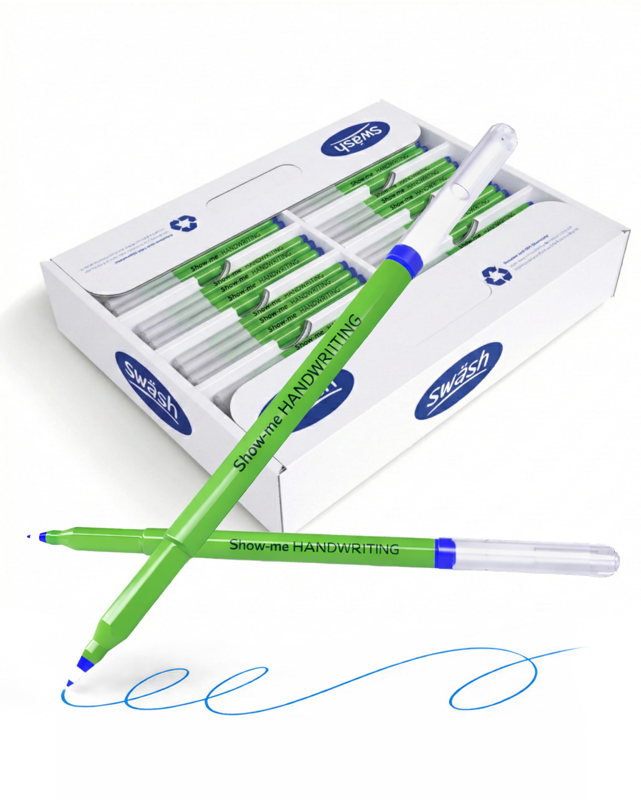 Swash - Komfigrip Handwriting Pens in Blue | Sculpted Triangular Grip for Calligraphy, Writing & Journaling | 14-Day Cap-off Anti-Dry Protection | Washable, Quick-Dry Ink Limits Smudges, Pack of 300