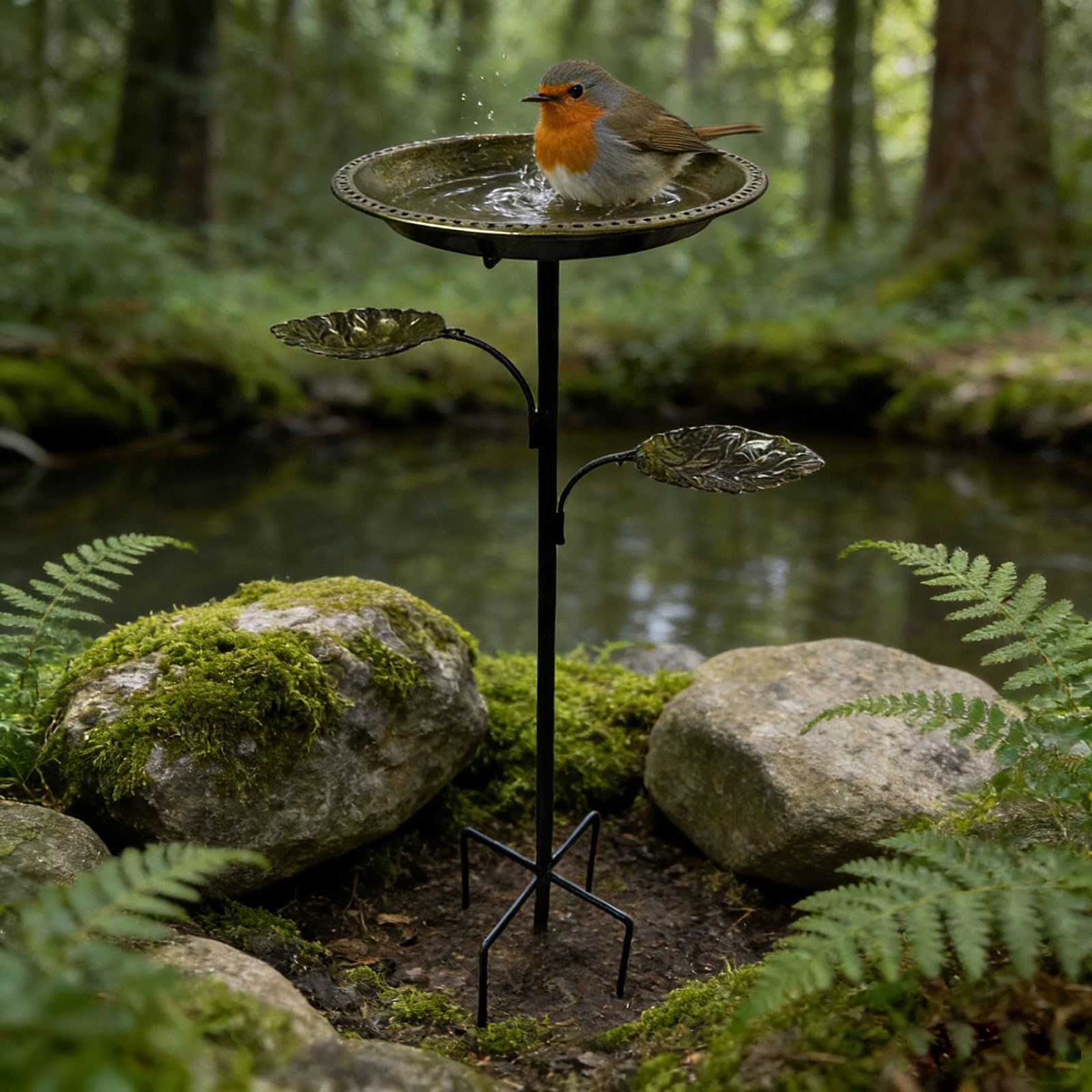 Antikes Kupfer Vogelbad mit Ständer, Gusseisen, abnehmbare Schale & Blattdekoration, 30 cm Schale, 93 cm Höhe, Vogelfutterstation für Garten, Hof & Terrasse (Bronze)