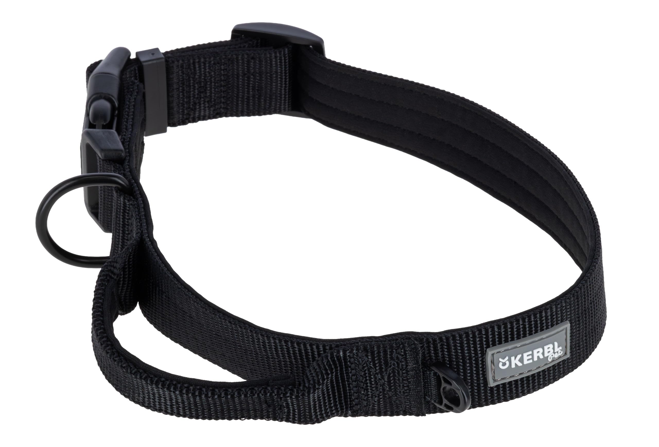 Kerbl Pet Dallas Black Collar Width 32mm Neck Size 40-65cm Nylon with D-Ring and Loop with Short Guide Adjustable for Large Dogs