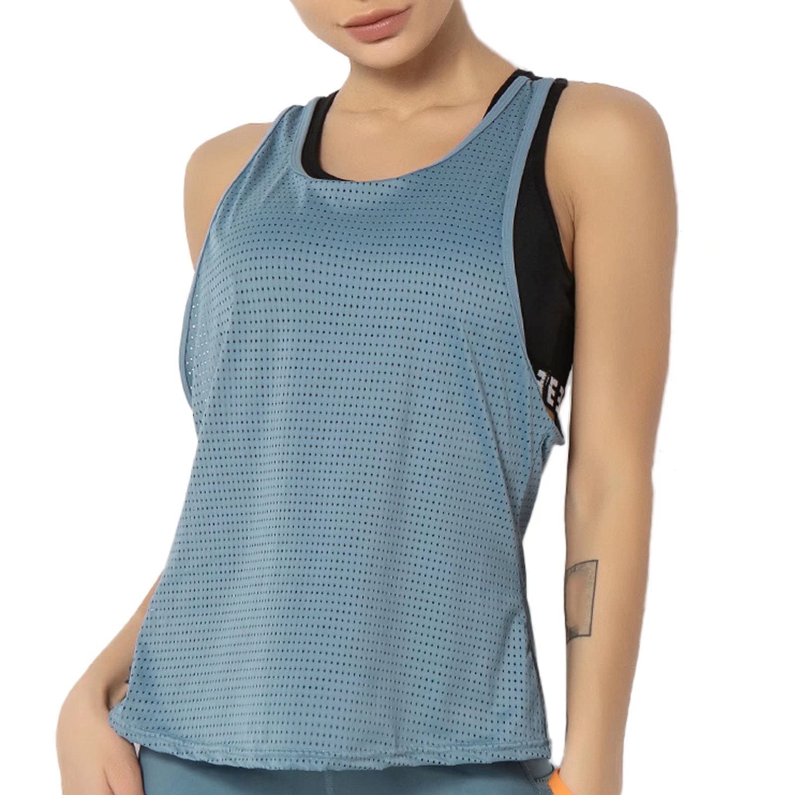 Camiseta sin Mangas de Entrenamiento para Mujer con Sujetador Integrado Activewear Gym Fitness Yoga Chaleco para Damas