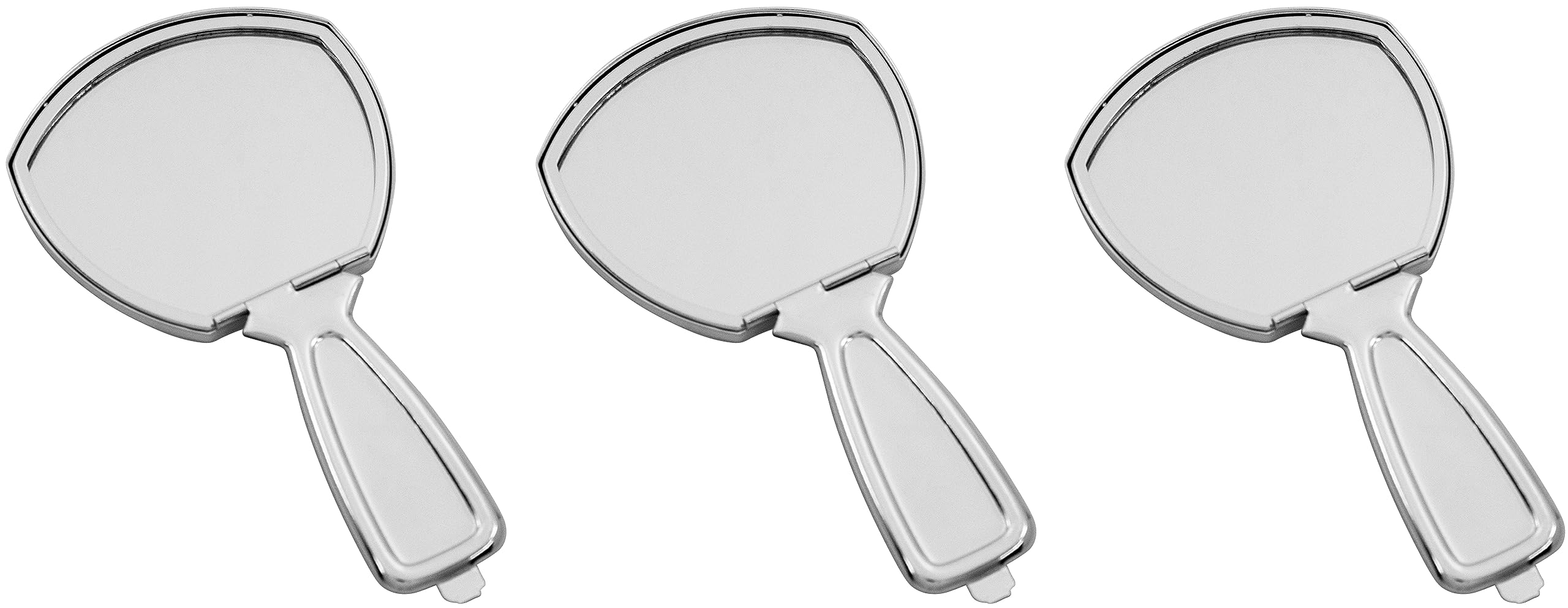 Stephanie Imports Set of 3 Handheld Magnifying Compact Mirrors with Reflective Metal Finish (Silver)