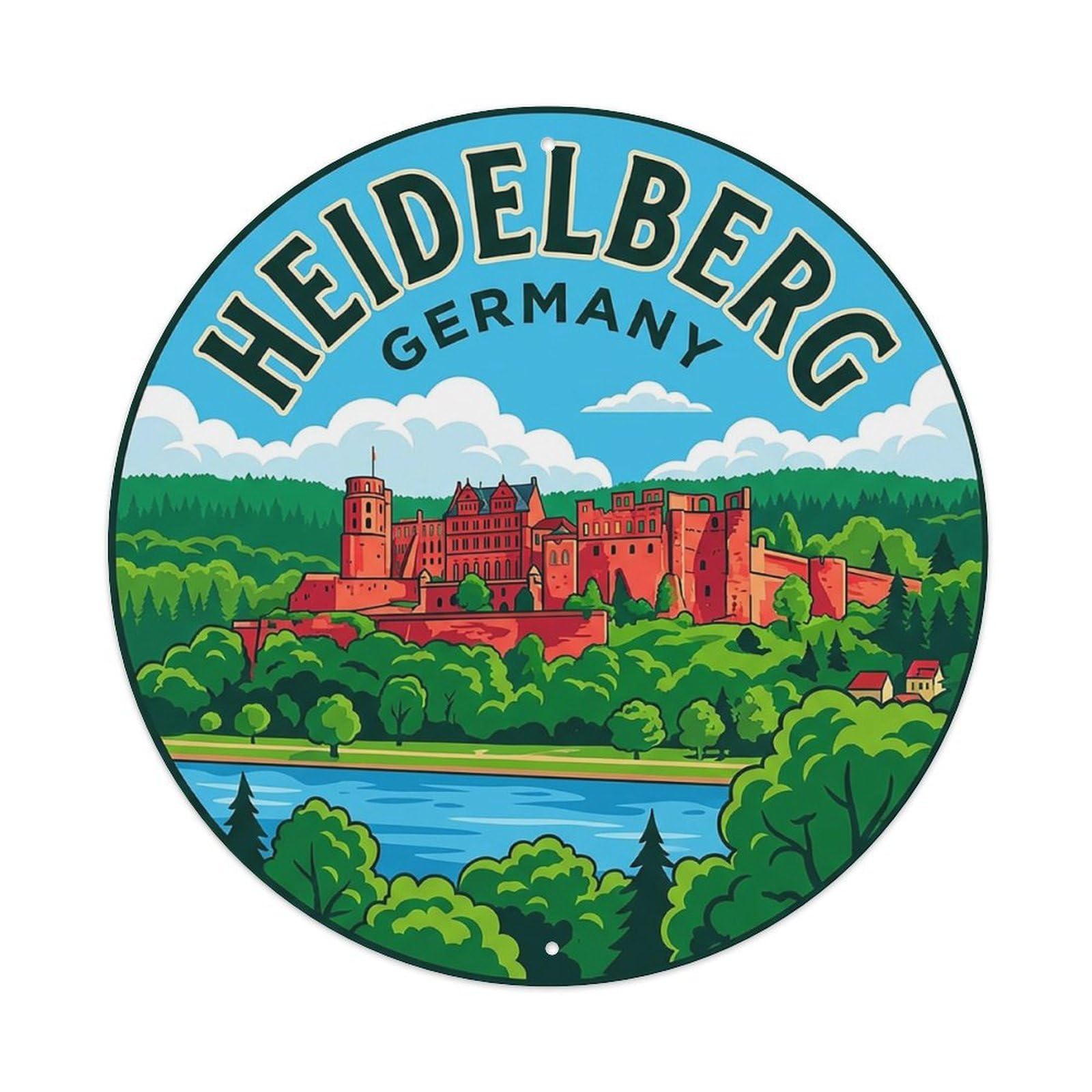 Germany Vintage Travel Heidelberg Vintage Metal Tin Sign Plaque Wall Decor for Cafe, Club Bar, Office, Garden Metal Poster 8x8Inch
