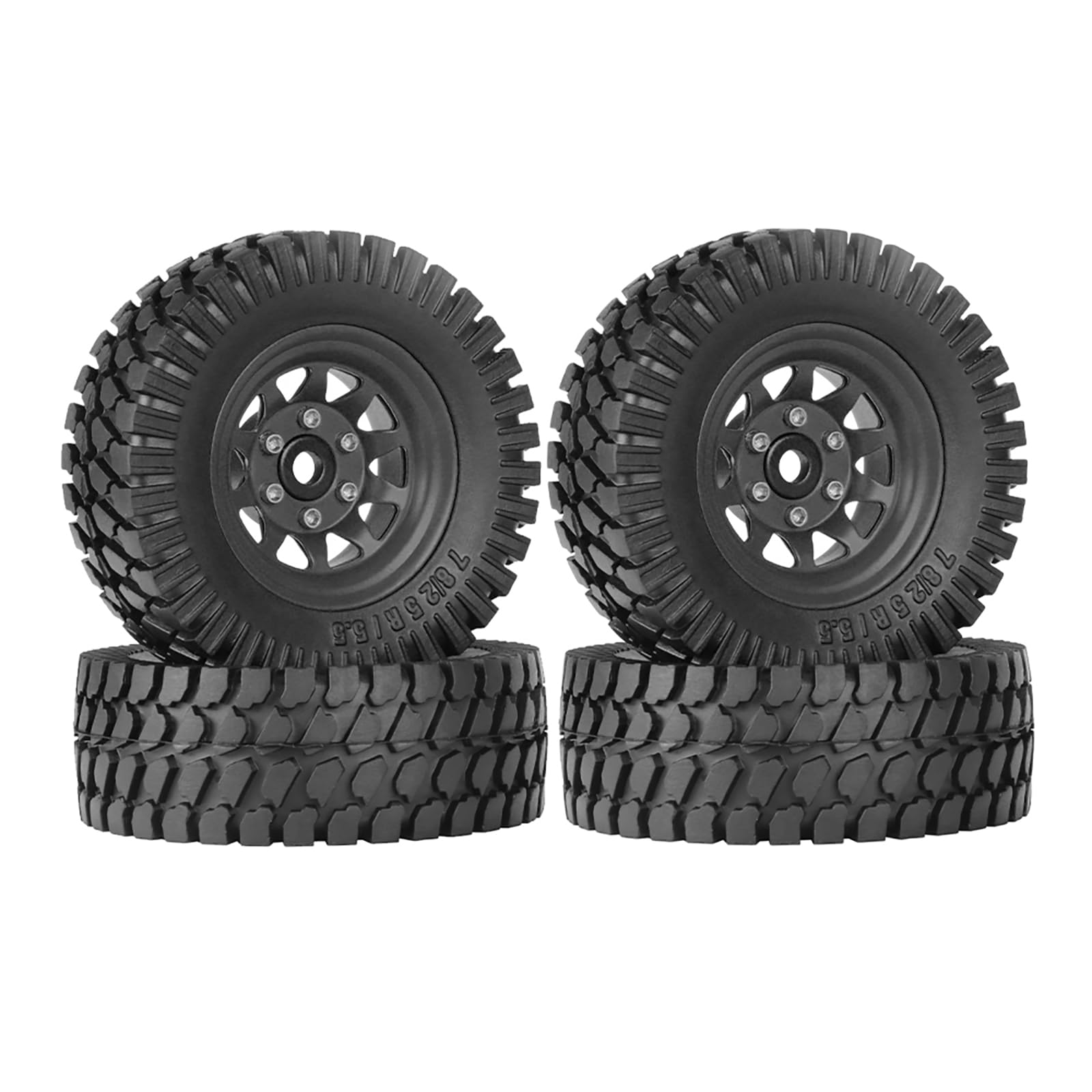 KINGCOO 4PCS 1.55 inch Aluminum Alloy Metal 10Spoke Beadlock Wheel Rim Tyre and Rubber Tires Set for 1/10 RC Rock Crawler Car for Tamiya Axial AX90069 UTB18 D90 TF2 CC01 LC70 (Black, A-76MM) โ image 1