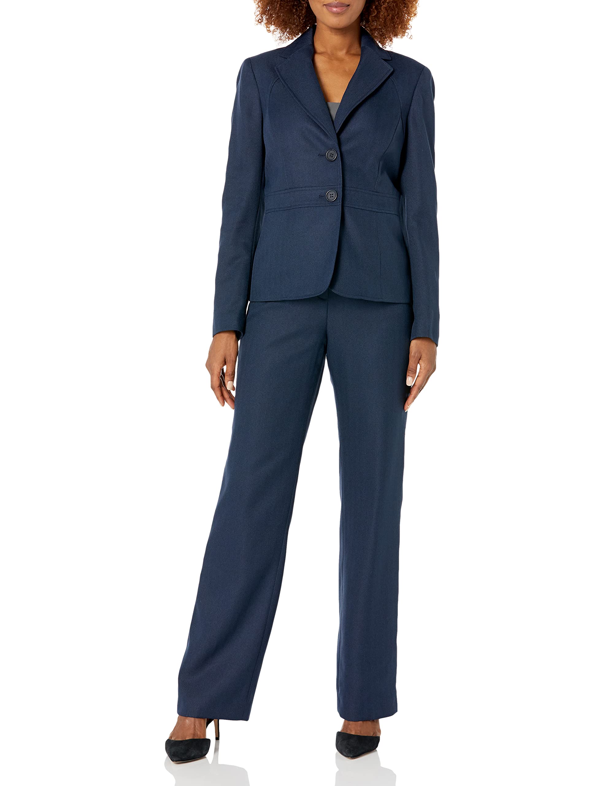 Women's Herringbone Two Button Notch Collar and Inset Waist Jacket with Kate Pant