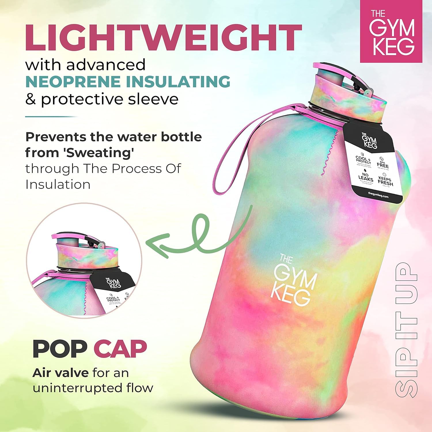 The Gym Keg Official Sports 2L Water Bottle (2.2 L) Insulated Sleeve, Carry Handle, Fitness, Exercise - Image 3