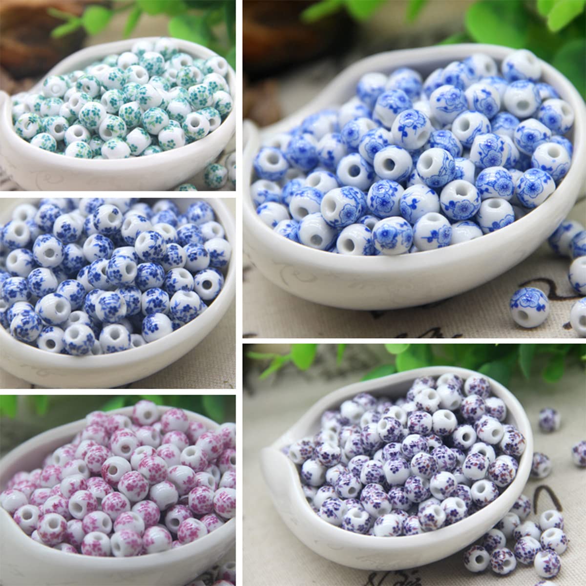 Boutigem 160Pcs Round Porcelain Beads – 8-10.5mm Flower Printed Ceramic Spacer Beads For DIY Jewelry Making (Earrings, Bracelets) - View #8