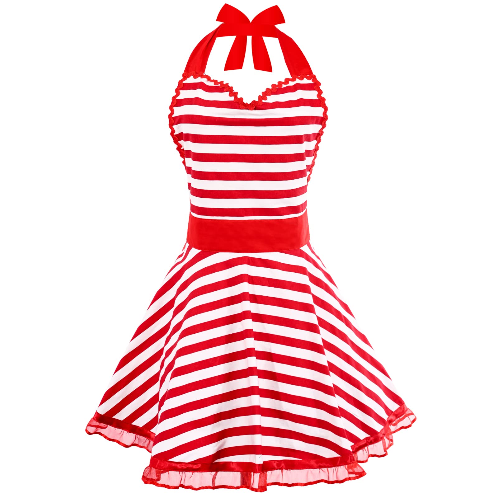 Violet Mist Cute Sweetheart Vintage Apron for Women Girls Polka Dot Retro Stylish Apron Sexy Black Dress 50s Aprons Lace Ruffle Adjustable Neck Strap Flirty Aprons Halloween Christmas Mothers Gifts: Red Striped Lace