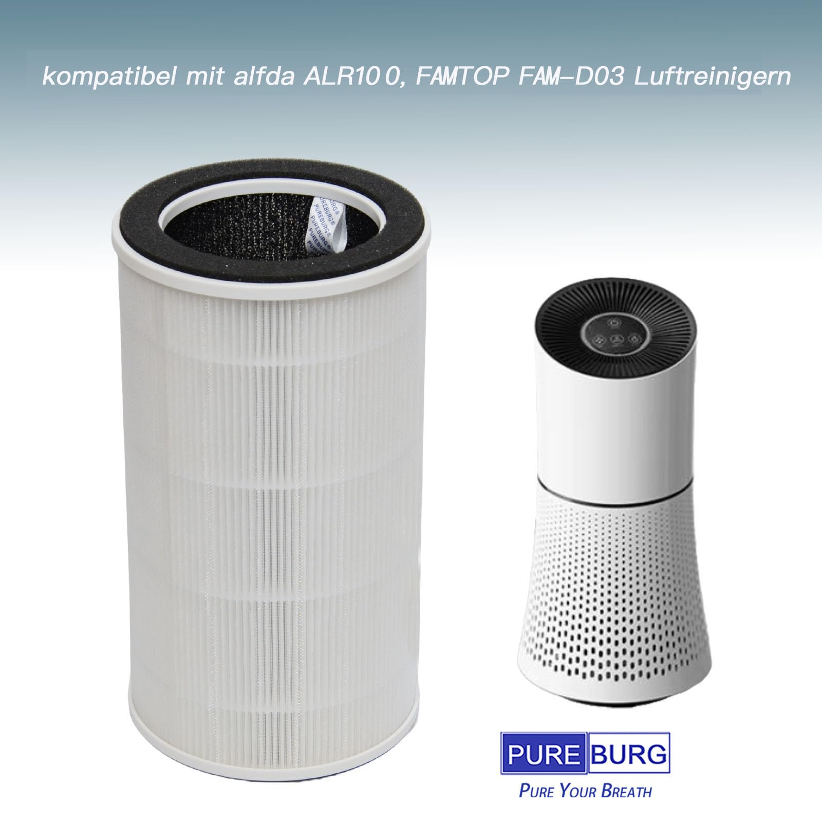 PUREBURG Filtro de repuesto compatible con alfda ALR100, FAMTOP FAM-D03 purificadores de aire, 2 unidades, H13 HEPA de 3 etapas, carbón activado, 2 en 1 Air Clean Dust VOCs