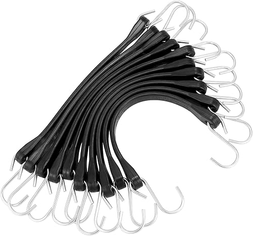 QWORK Correas de lona de 10 pulgadas para remolques planos, correas de lona ajustables, paquete de 20 cuerdas elásticas de goma con ganchos para