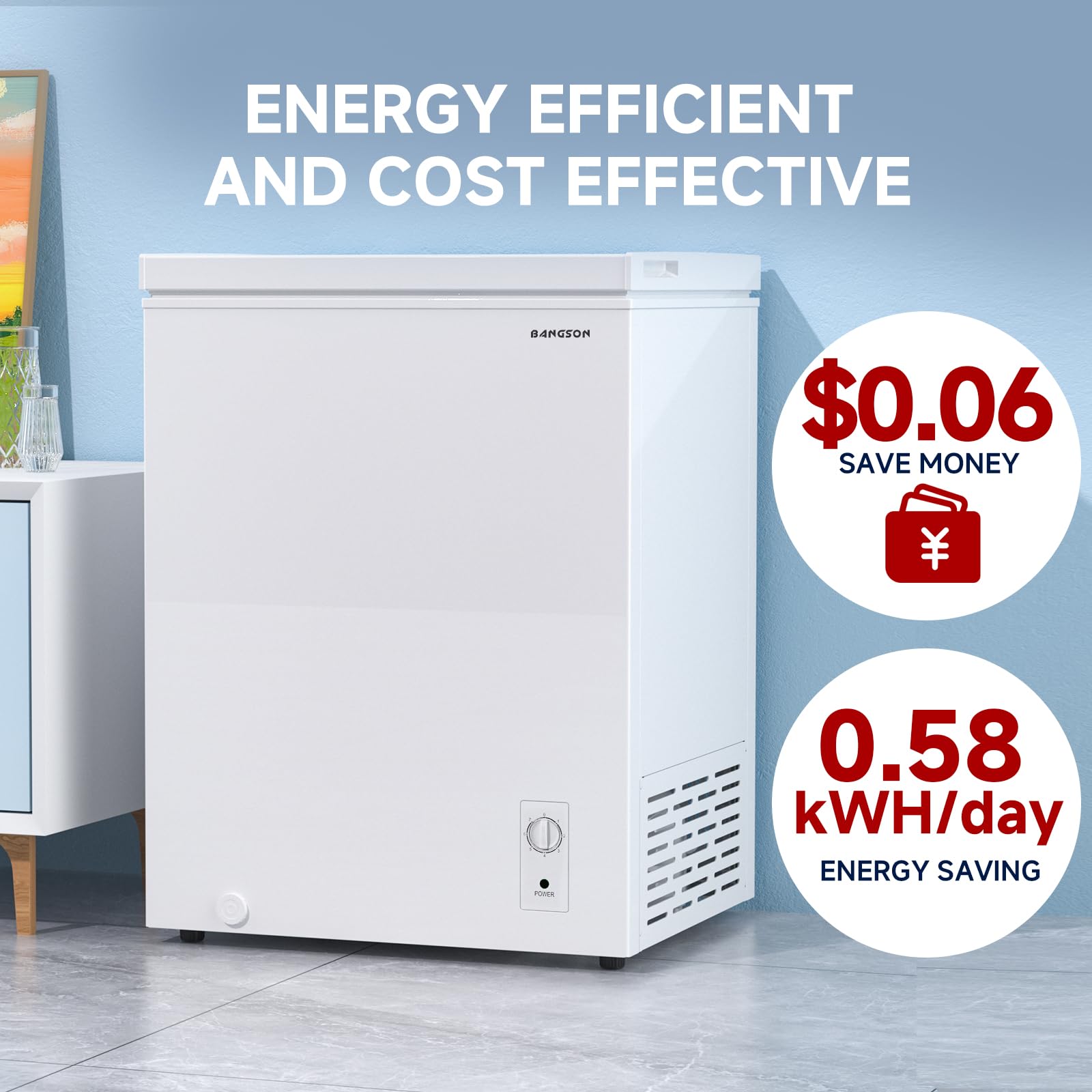 Bangson Chest Freezer, Deep Freezer 5.0 Cu. Ft With Removable Basket, Adjustable Thermostat Mini Freezer, Ideal For Apartment/Kitchen/Office on Fridge.com - View 6