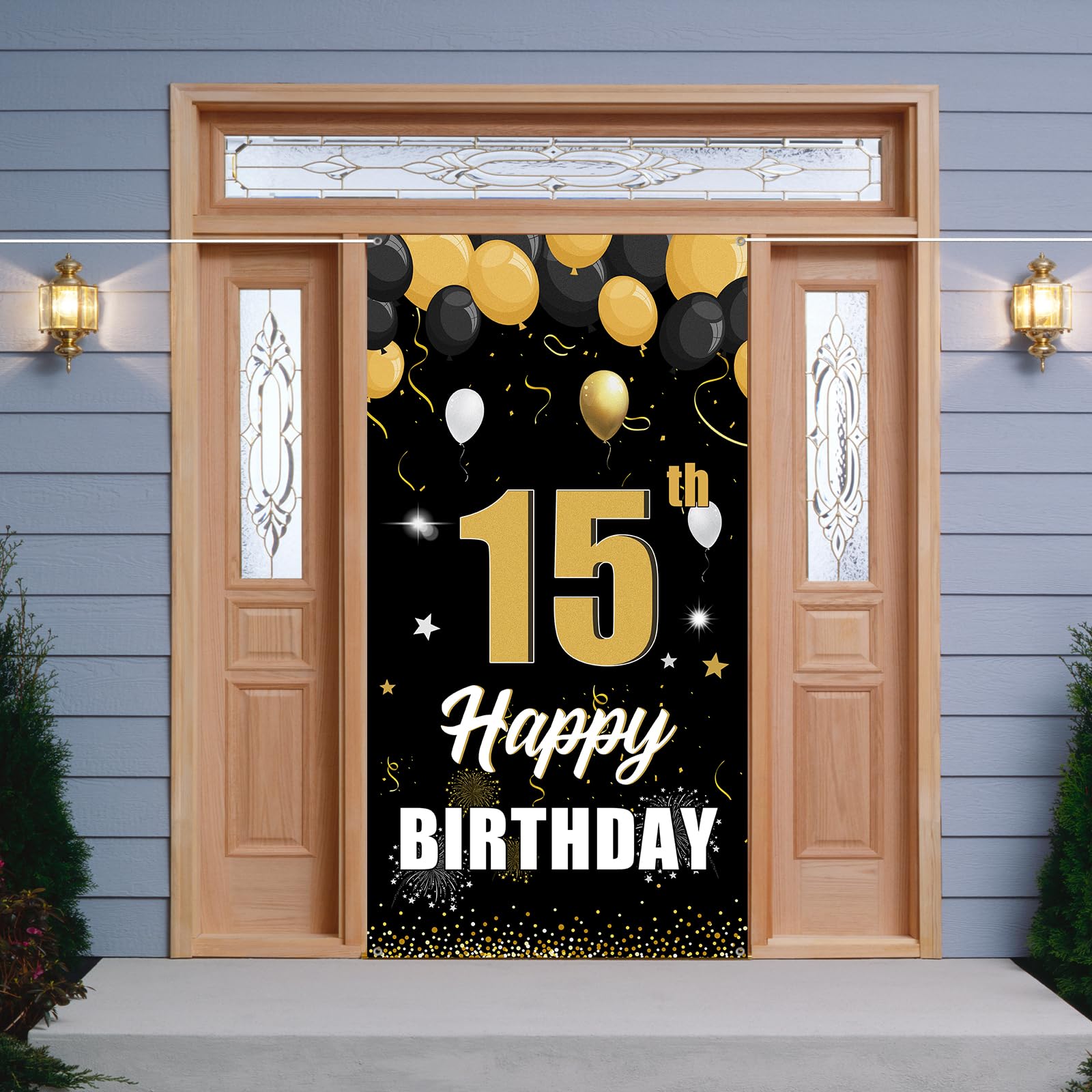 Türbanner Zum 15. Geburtstag – Rot-schwarz-weiß, 185x90 Cm, Für Drinnen & Draußen, Inkl. Aufhängeschnur