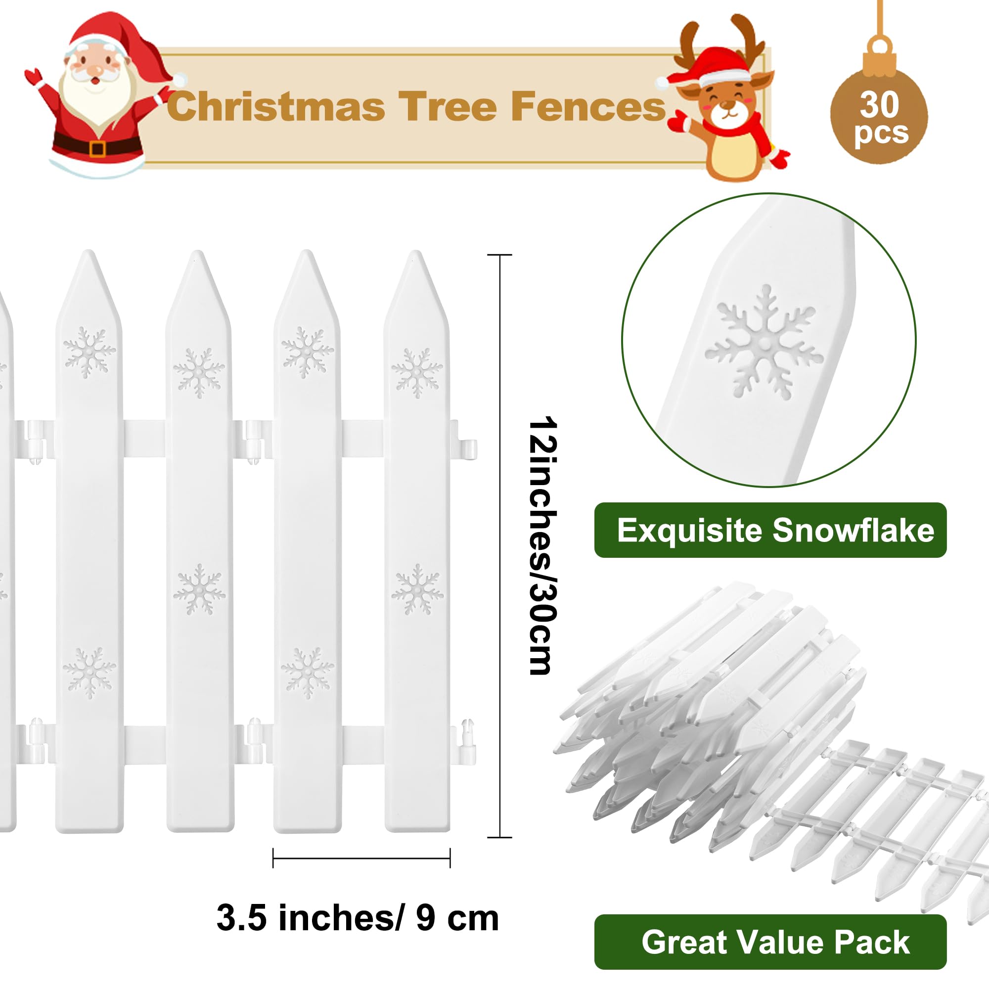 Aodaer 30 Pieces Christmas Tree Fences Plastic White Picket Fence 12 Inches Thick Mini Fence for Christmas Tree Pets Miniature Home Garden Wedding Party Decoration - Image 2