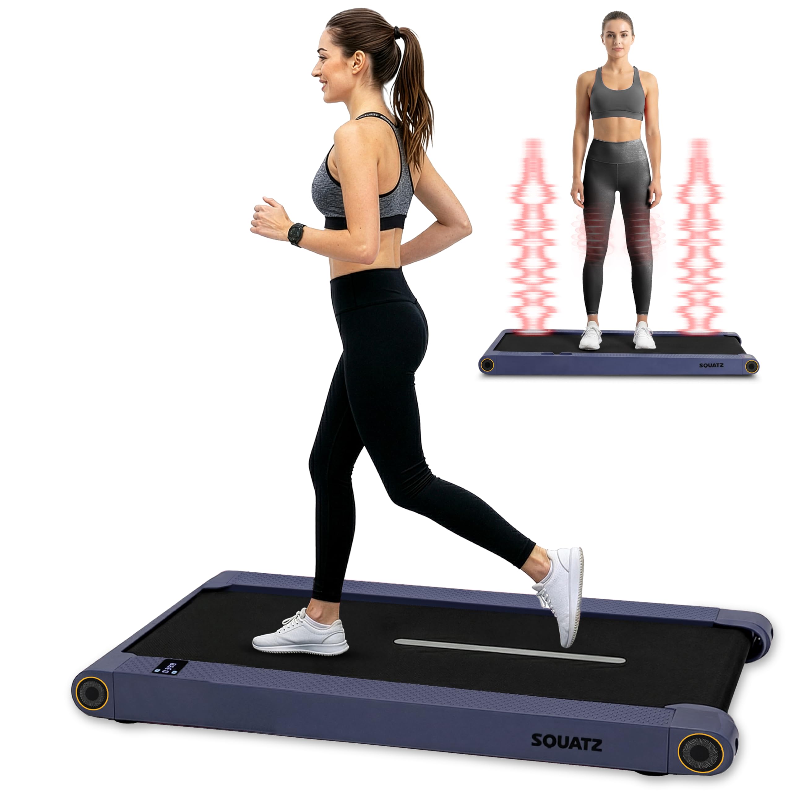 Squatz Walking Pad Treadmill with Vibration Plate Under Desk 120 kg Capacity – Slim Compact Walking Machine for Home Office with LED Display, Remote and Quiet Motor