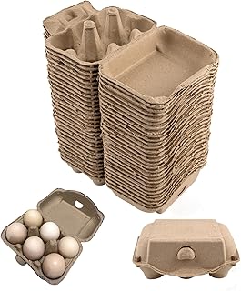 30 Pack 6-Cell Egg Crates- Recyclable & Stackable Pulp Fiber Egg Flats for Packing Eggs, Small Tools, Automotive Parts - Cardboard Egg Cartons for Soundproofing for Walls