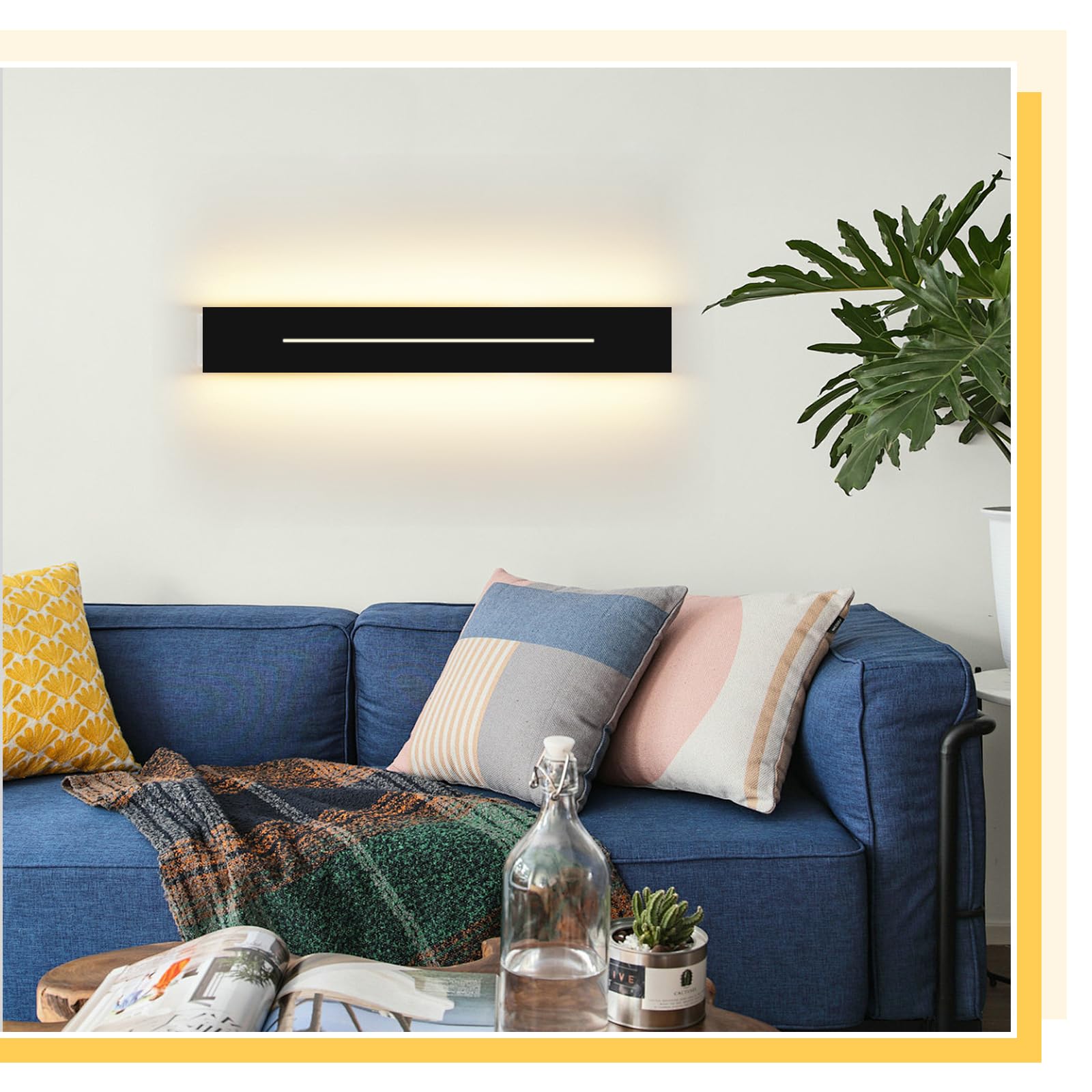 ZMH Wandlamp, led-wandlamp voor binnen, hal, 3000 K, warmwit, zwart, modern design, trappenhuislamp van acryl, bedlamp, 6 W, wandverlichting voor trappenhuis, woonkamer, slaapkamer, entree