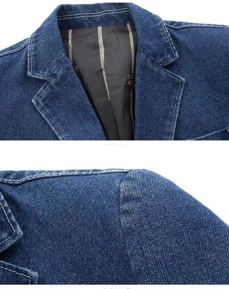 Blazer Vaquero para Hombre Elegante Informal Chaqueta Deportiva con Solapa De Muesca Dos Botones Blazer De Negocios Chaqueta Vaquera Sastrería para Hombre Chaqueta De Traje Vaquero Desgastada para