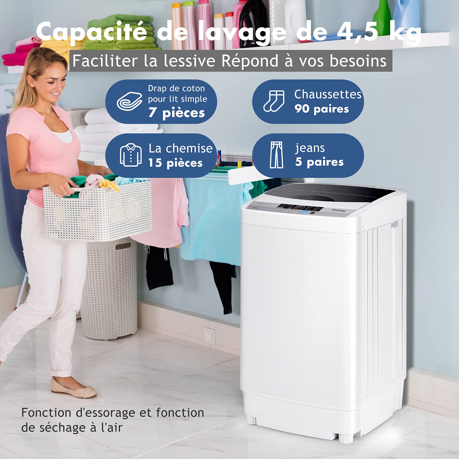 COSTWAY Lave-Linges, Machine à Laver Automatique avec 10 Programmes, Affichage LED, Capacité de Lavage 4,5 KG, Economie d’eau et d’Energie, 50 x 50 x 85 CM, Gris