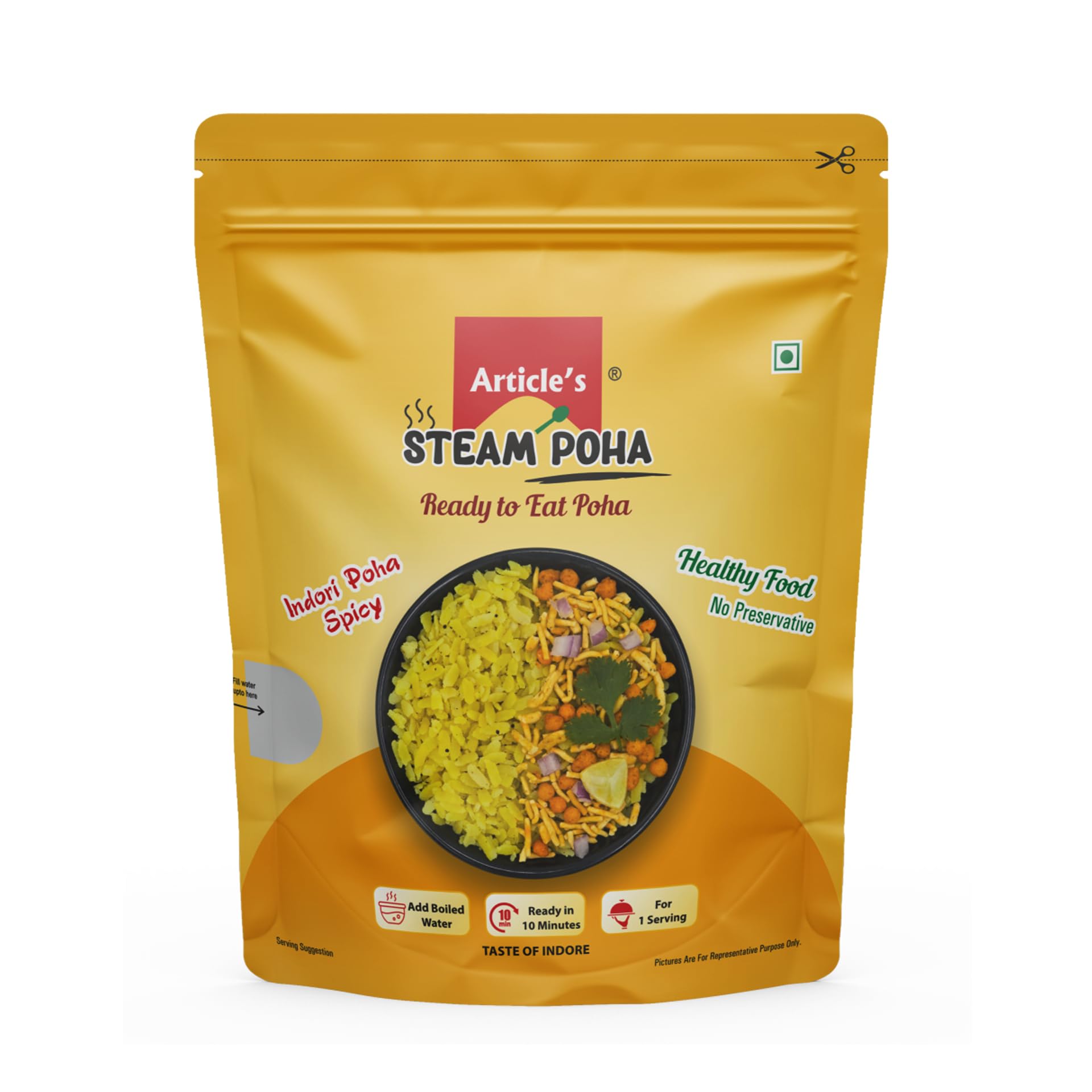 Article's Steam Poha – Ready to Eat Indori Poha | Spicy Instant Breakfast | Healthy Indian Snack | No Preservatives | Just Add Hot Water | Pack of 5 x 75g-image-3