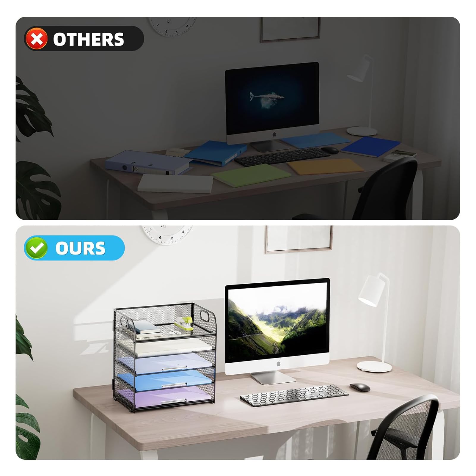 Marbrasse Organizador Escritorio,5 Niveles Malla Bandeja de Papel con Asa,Archivo Estantería para Hogar Oficina Accesorios(Negro)