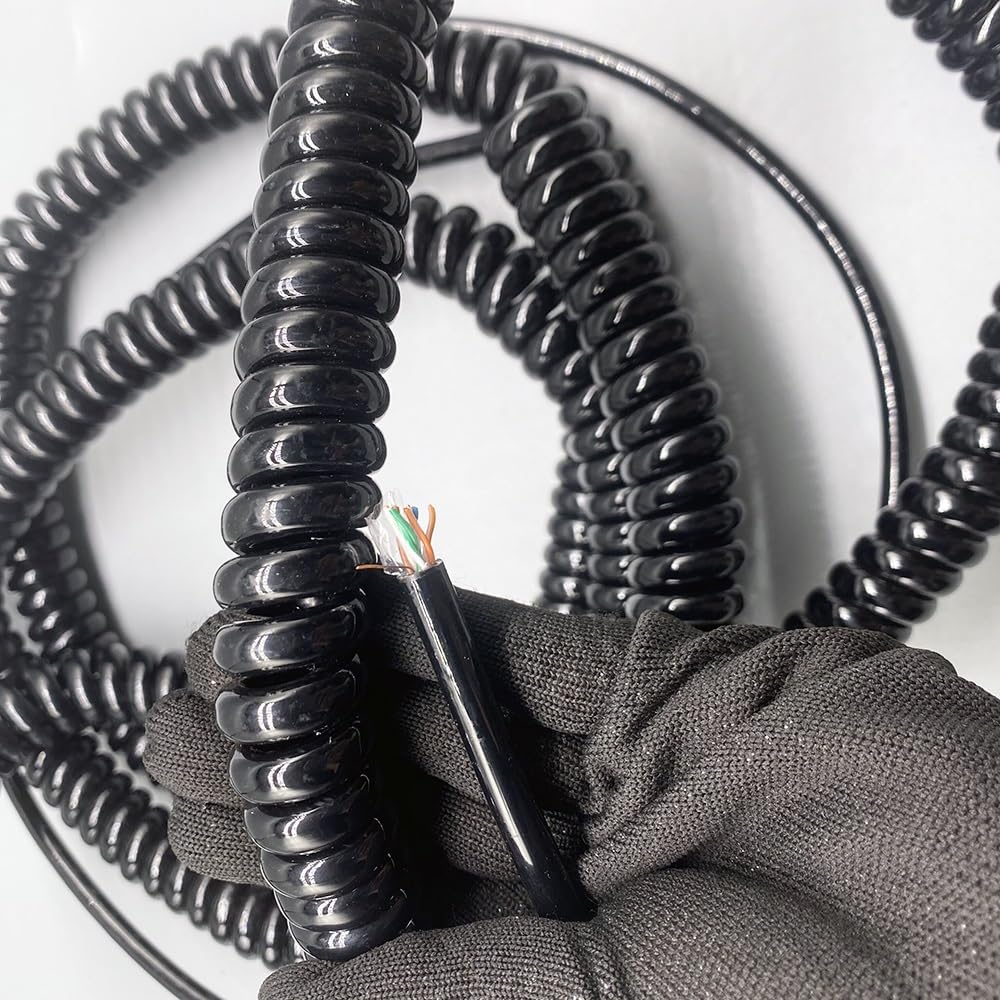 Câble spiralé télescopique, Câble réseau spiralé à 8 conducteurs 22 AWG avec Fil à Ressort de Blindage(Stretch 4 Meters)