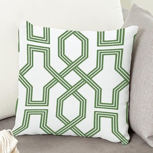 Miniatura 4 de Funda de cojín verde salvia con rayas geométricas imperiales enrejado geométrico verde para sofá, funda de cojín estilo rústico de doble cara con