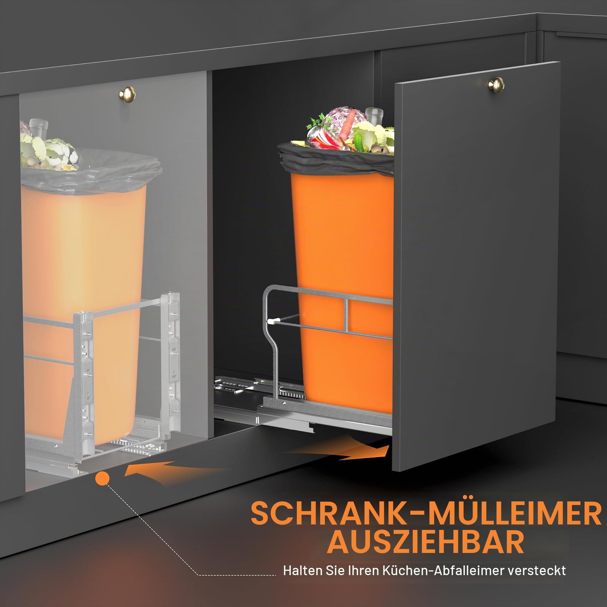 YJHome Ausziehbarer Mülleimer unter dem Schrank mit sanft schließenden Schiebern, Mülleimer nicht im Lieferumfang enthalten, Schrank-Mülleimer mit Türmontage-Set, benötigt minimale Schranköffnung: