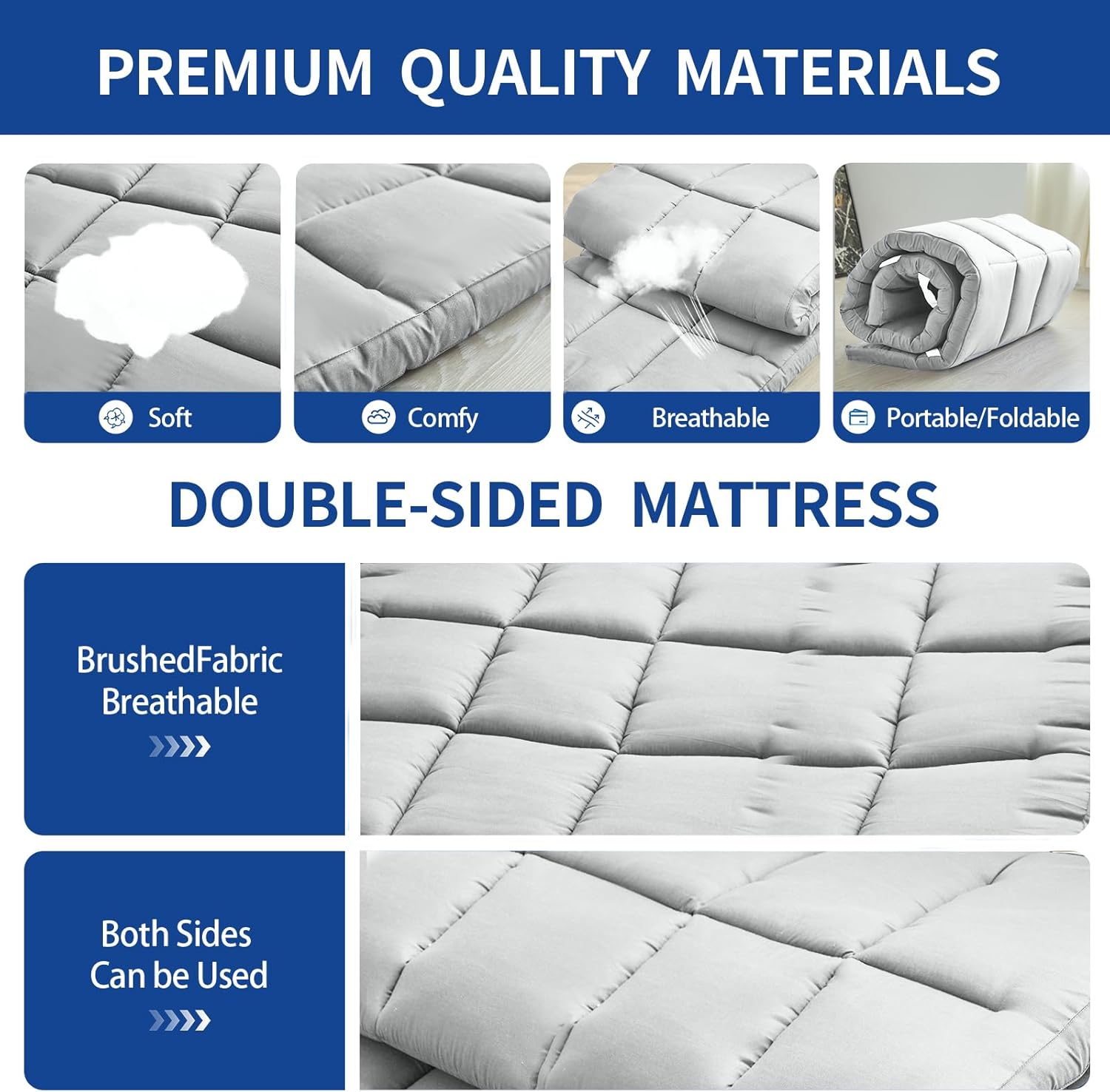 Lightweight Quilted Cot Pad for Camping - Soft Comfortable Sleeping Mattress Topper