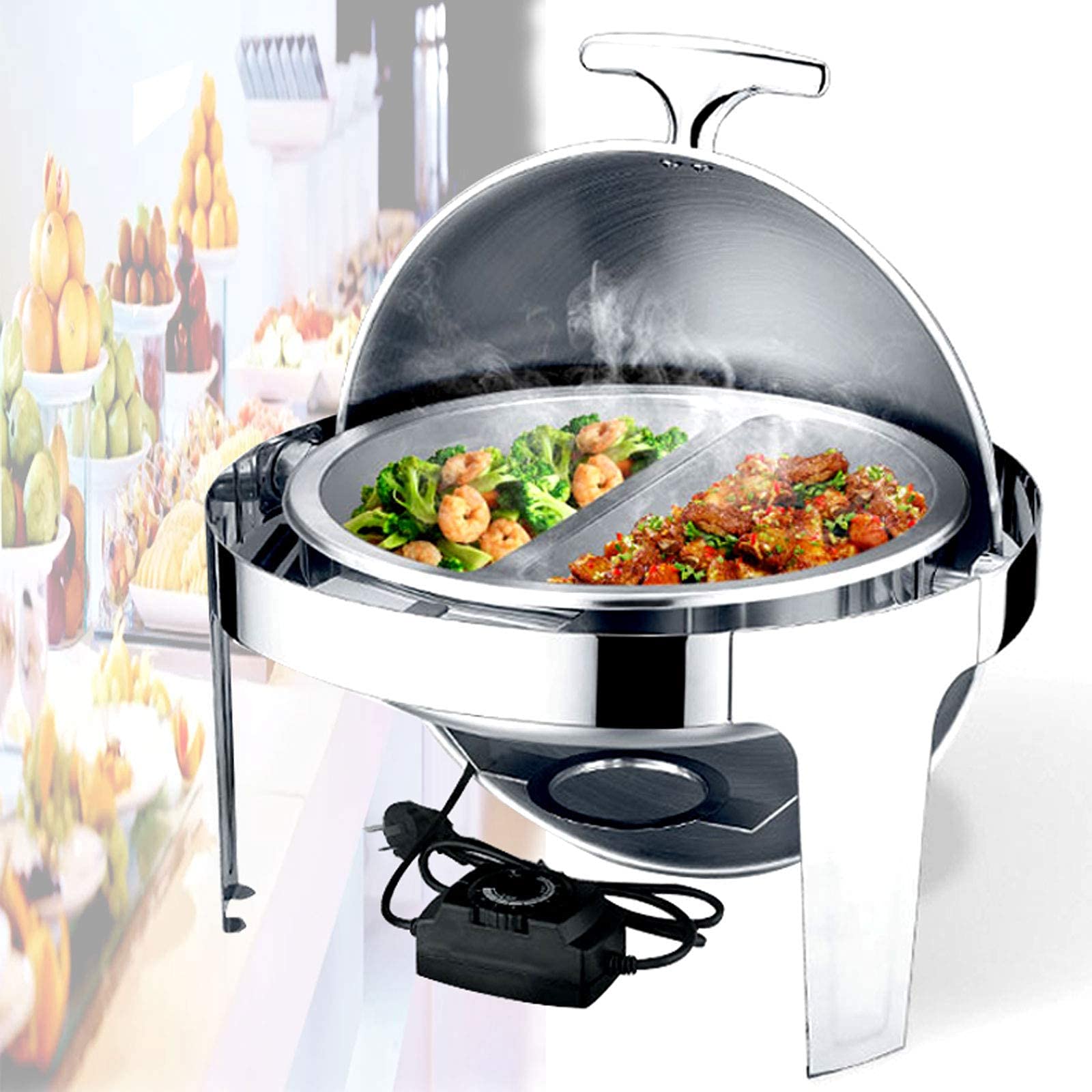Scaldavivande In Acciaio Inox, Scaldavivande E Scaldavivande Per Buffet, Scaldavivande Con Coperchio A Rullo Da 6 Litri, Scaldavivande Per Buffet, Banchetti, Matrimoni O Feste, 49 X 49 X 46 Cm, Gn 1/
