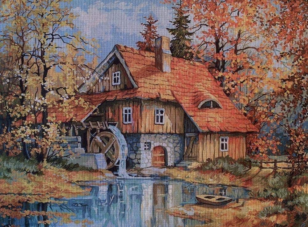 N/V Artigianato per Adulti Kit Ricamo arazzo 70x54 cm Kit Ricamo Punto Croce Mulino Orizzontale Include Filo di Cotone Multistrato [] Bordado con aguja 5D HD cod.013