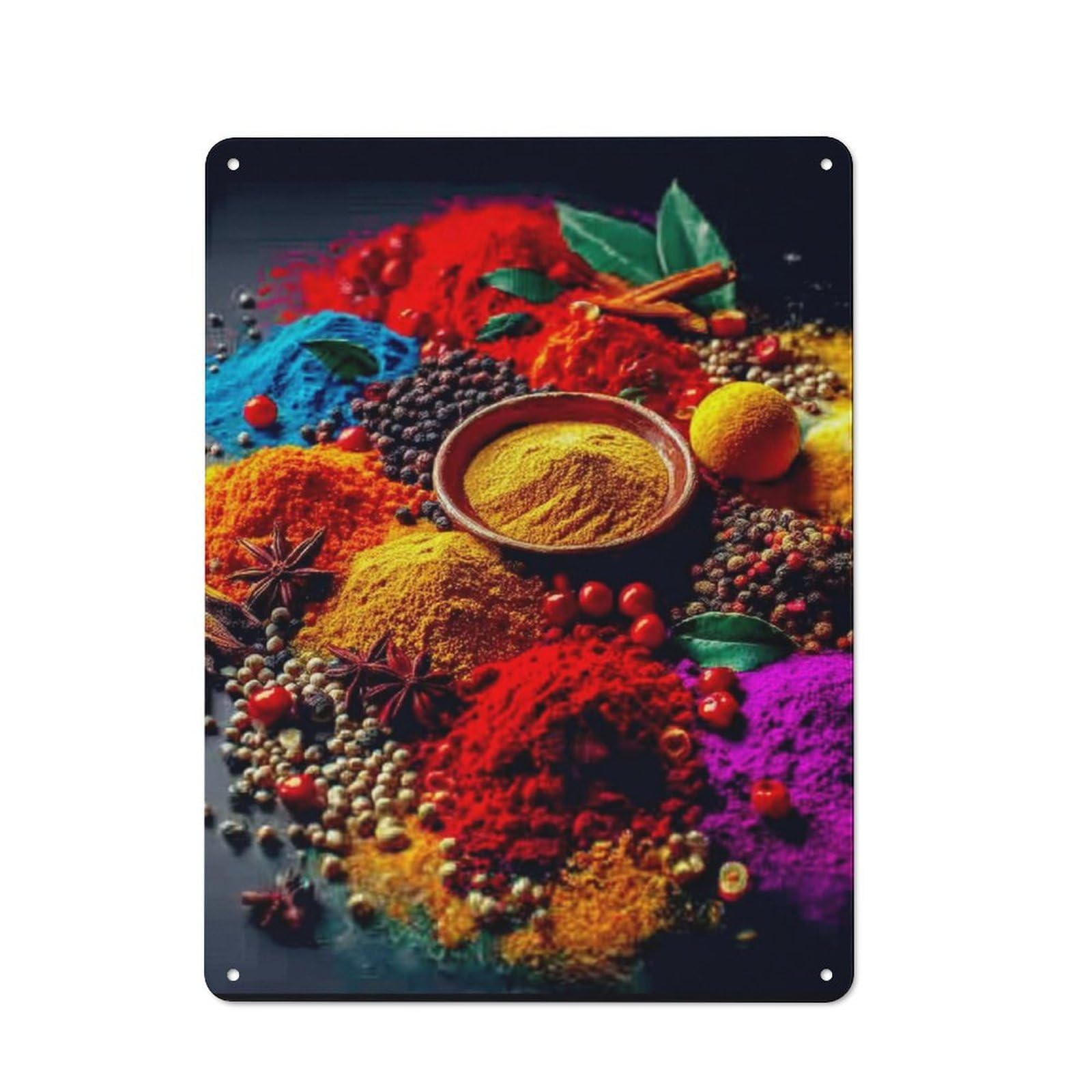 Junmoney Colorful Spices And Herbs Composition Rustic Metal Wall Sign 40X30cm Featuring For Pub Or Café, For Vintage Wall Decor Fans, For Metal Sign Collectors