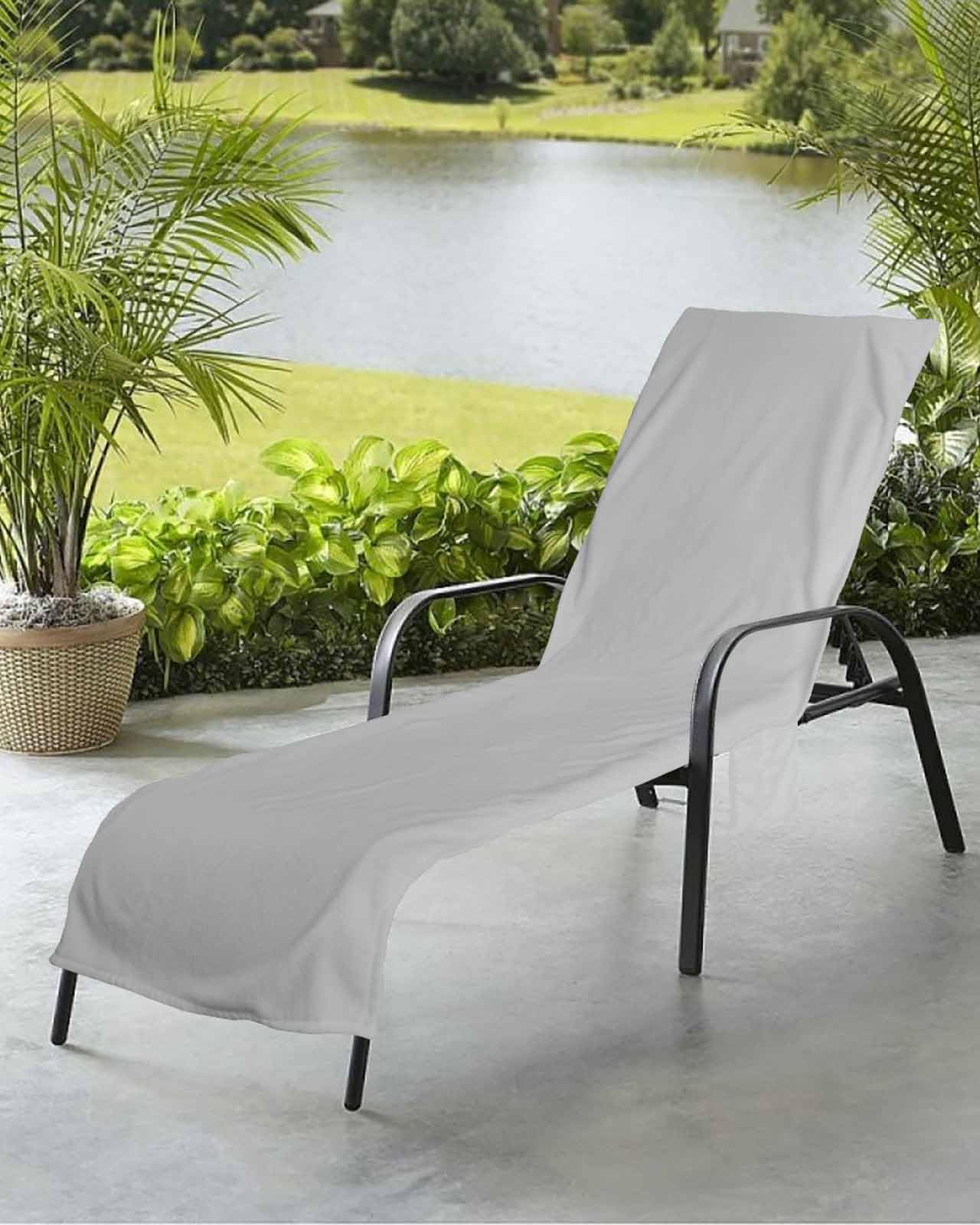 Beach Pool Patio Lounge Chaise Chair Cover Towel with Pockets,Grey Absorbent & Quick Dry Microfiber Towel Cover Bag Travel Accessories Vintage Solid Pure Farmhouse Country Rustic Minimalist Style