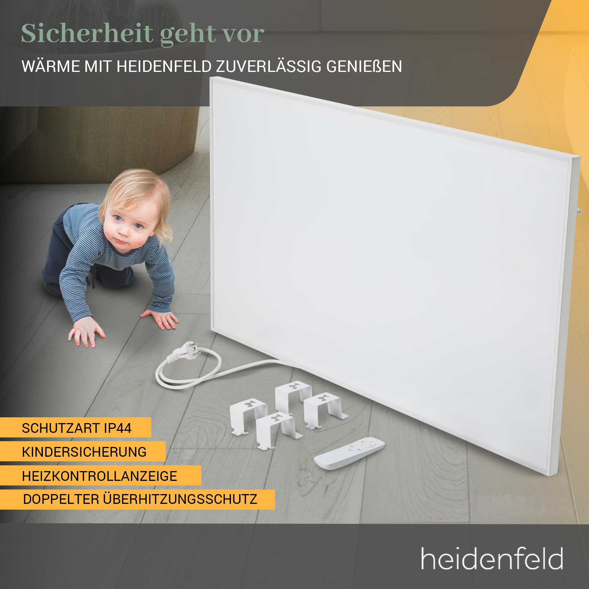 Heidenfeld Infrarotheizung HF-HP140 | 800 Watt bis 20 m² | 3in1 Steuerung via App | Fernbedienung | Touch-Bedienfeld | Mobile Elektroheizung | Infrarot Heizkörper mit Thermostat (HF-HP140 800 Watt)