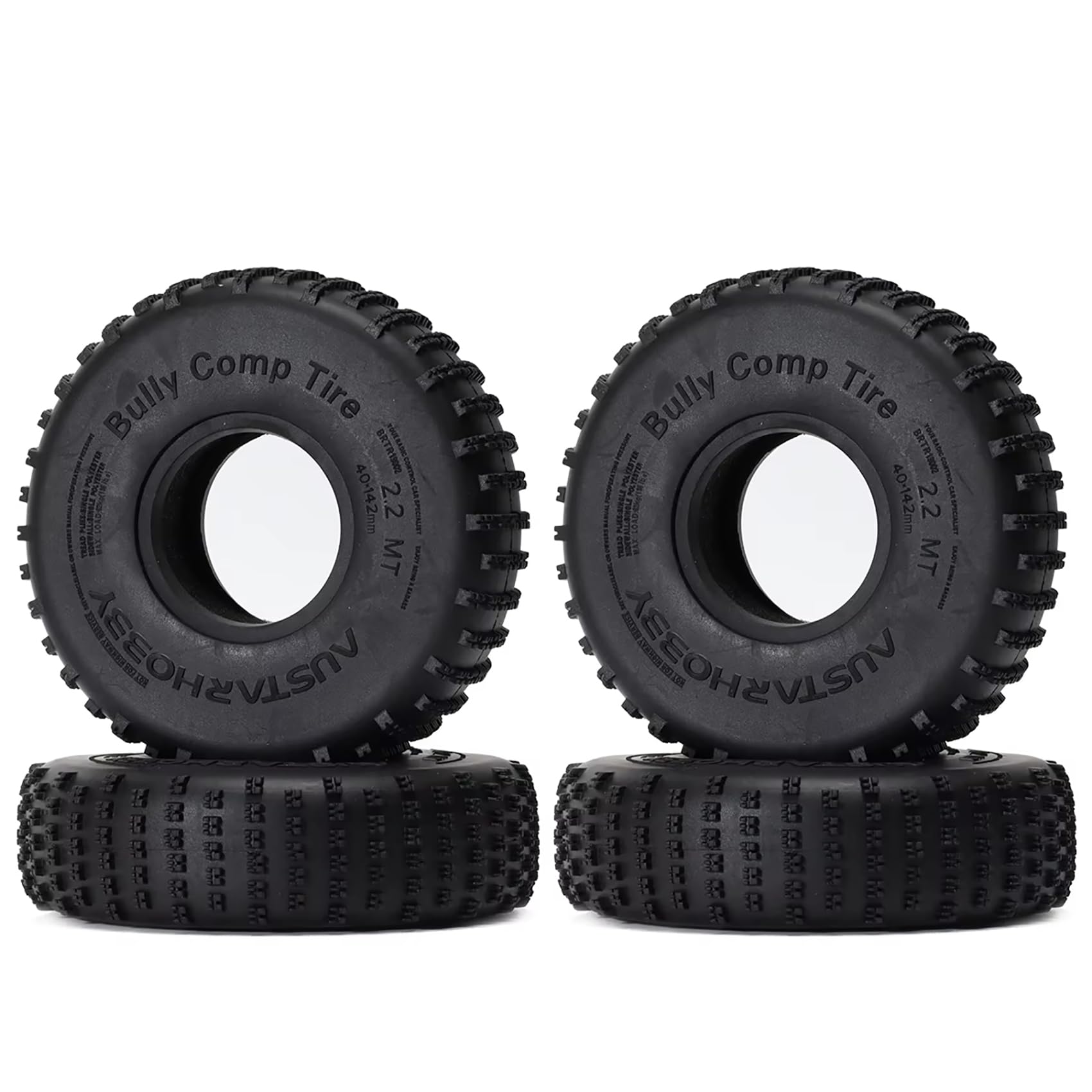 KINGCOO Set of 4 2.2 Inch Rock Rubber Tyres Buggy Bully Comp Wheel Tyres 142 x 40 mm for 1/10 RC Rock Crawler Car for Axial SCX10 TRX4 Wraith 90018 RR10 RBX10 Bomber JIMNY