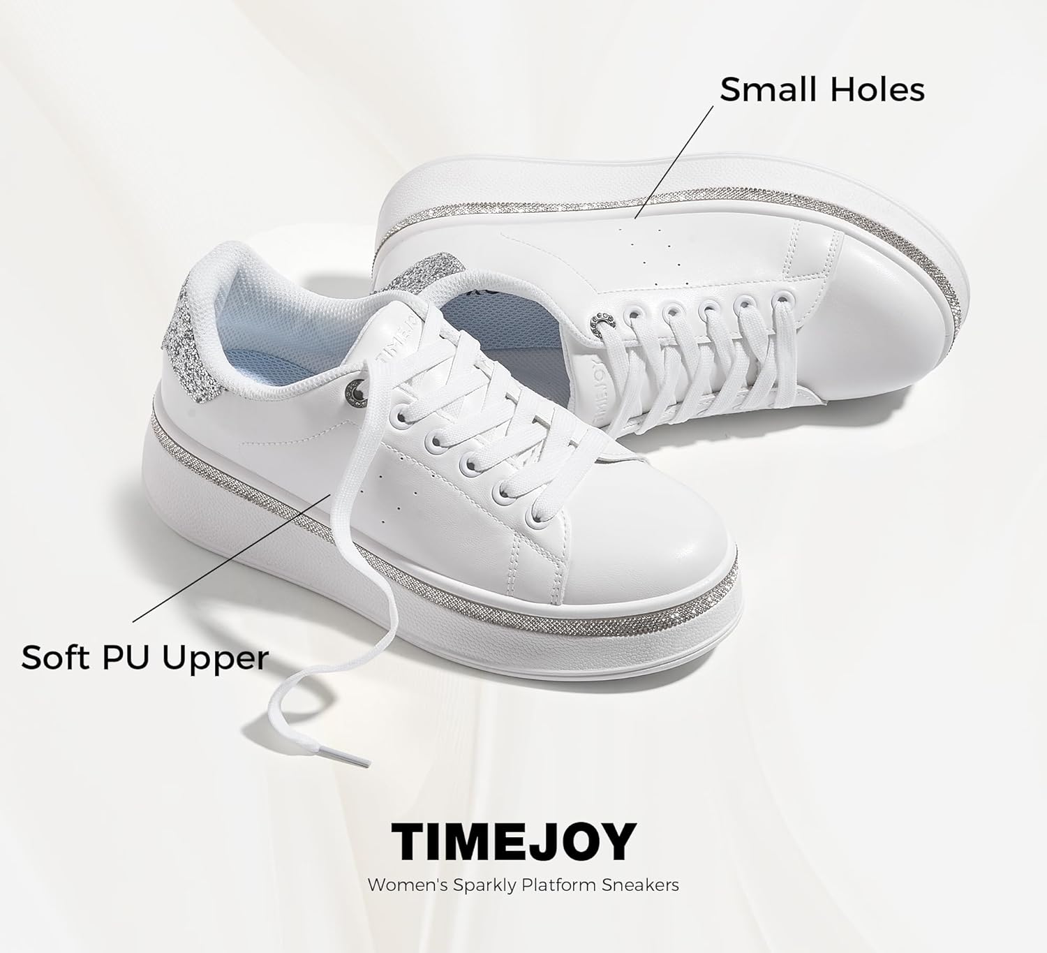 Women's Sparkly Platform Sneakers Casual Shoes with Glitter Accents & 2-Inch Thick Non-Slip Sole for Streetwear, Everyday Shine - Image 4