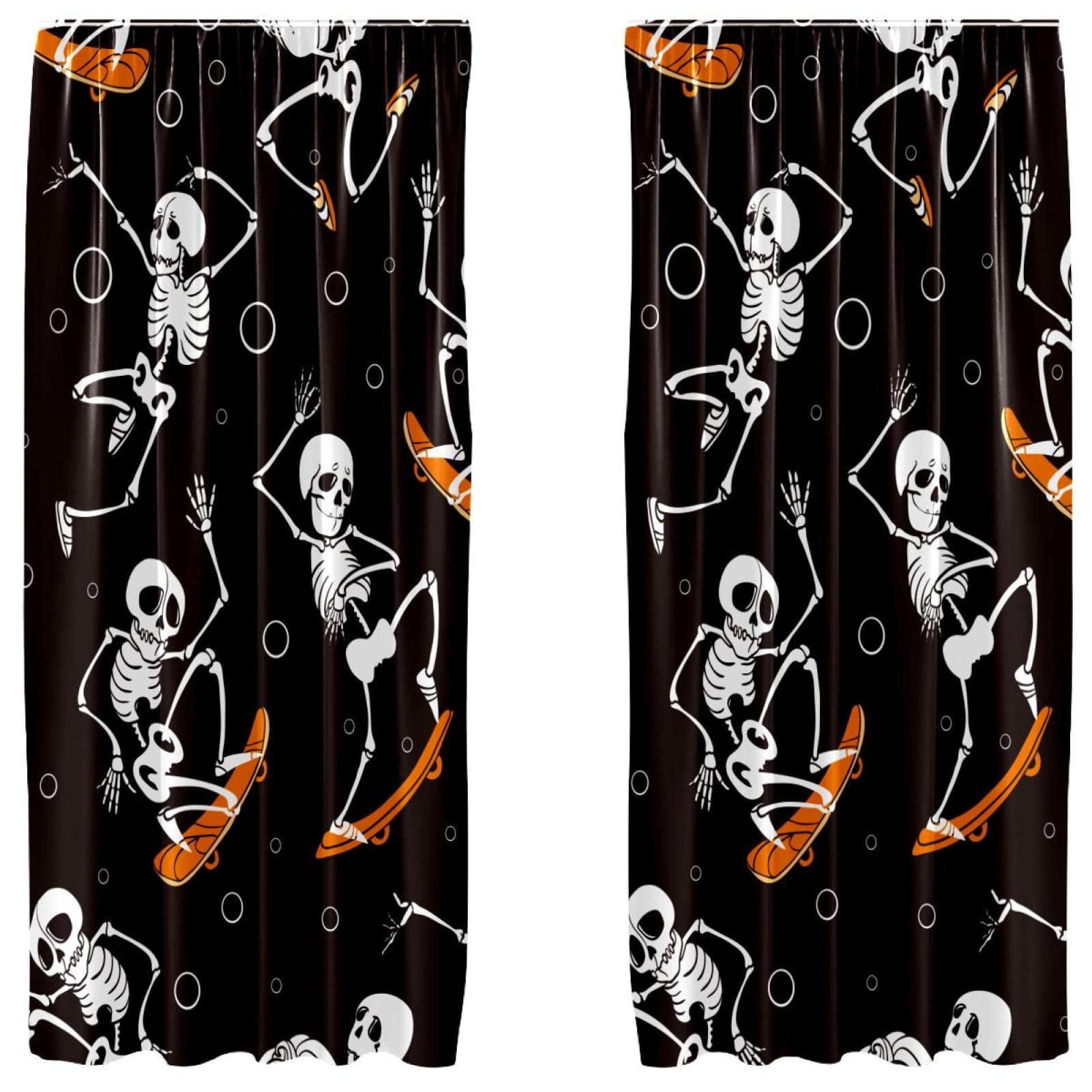 Cortinas opacas de Halloween Skeletons de 55x84 pulgadas aislantes de luz