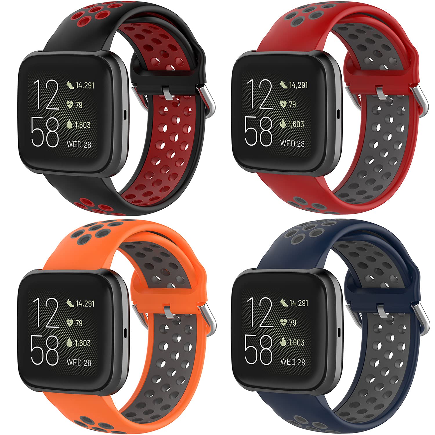 Pailebi Sport Band Compatible with Fitbit Versa 2 / Versa/Versa Lite, Soft Silicone Waterproof Breathable Sport Strap Replacement Wristband Accessories for Women Man (4 PACK)