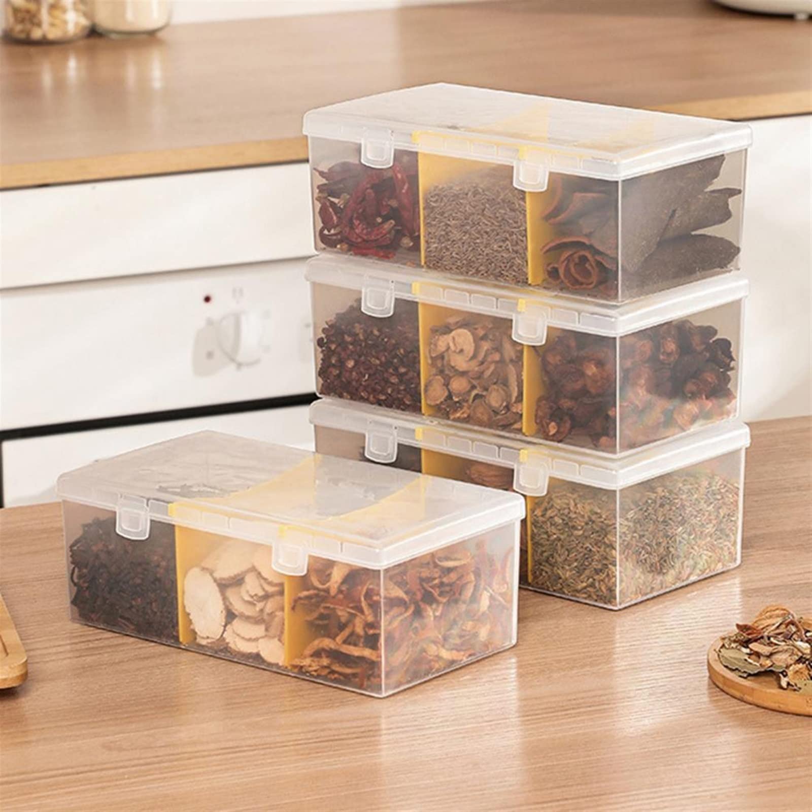 Gewürzbehälter Gewürz, Gewürzdosen mit Etikett, Gewürzbox, transparent, sichtbar, stapelbar, hohe Kapazität, Klassifizierung mit Deckel, Aufbewahrungsbox for Küchengewürze, Zucker, Salz