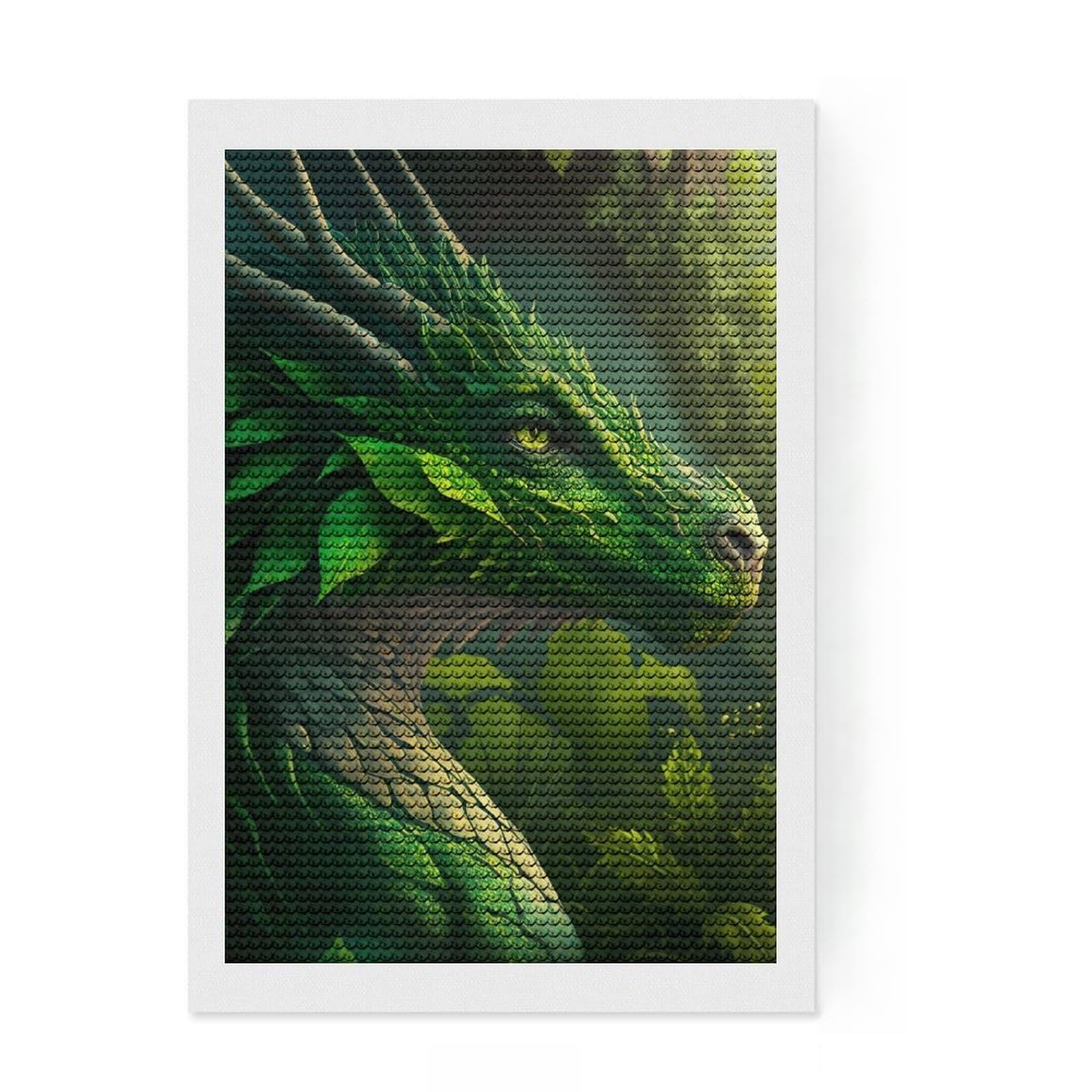Junmoney Green Leaf Dragon Diamond Painting Set 8"x12", Printed Canvas, Finish and Display, Home Wall Decor, Gift Idea, Neat Printed Canvas