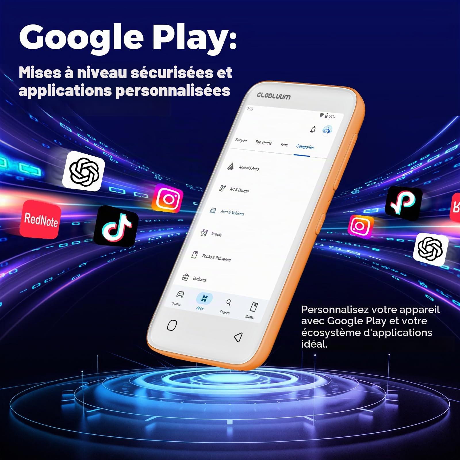 Lecteur MP3 96 Go avec Bluetooth 5.0 et WiFi, Lecteur de Musique Compatible Spotify, Audible, Amazon Music,Lecteur MP4 Android à écran Tactile 4 Pouces avec Son HiFi, Radio FM (Orange Cosmique)