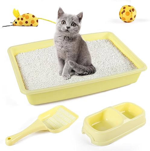 Miniatura 10 de PAWISE Juego de caja de arena para gatitos de 5 piezas, bandeja de arena para gatos poco profunda, cuchara de arena para gatos, cuencos de Azul