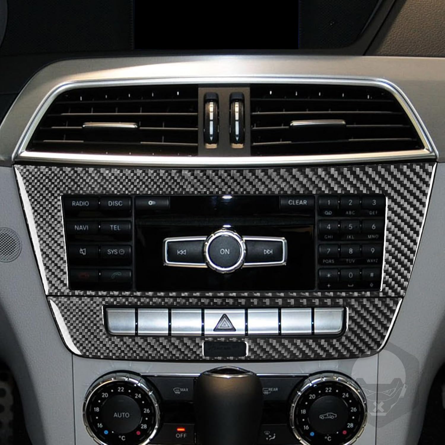 NVCNX Carbon Fiber Compatible with Mercedes-Benz C-Class W204 C250 C300 C350 C63 AMG 2012 2013 2014 Sedan / 2012-2015 Coupe Accessories Car Dash CD Radio Panel Cover Sticker Decal Interior Trim B 2PCs