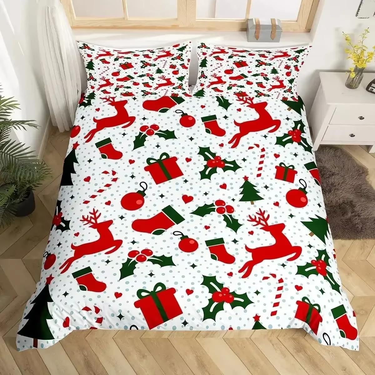 Parure de lit de Noël 200x200 housse de couette décorative festive enfant taies d'oreiller